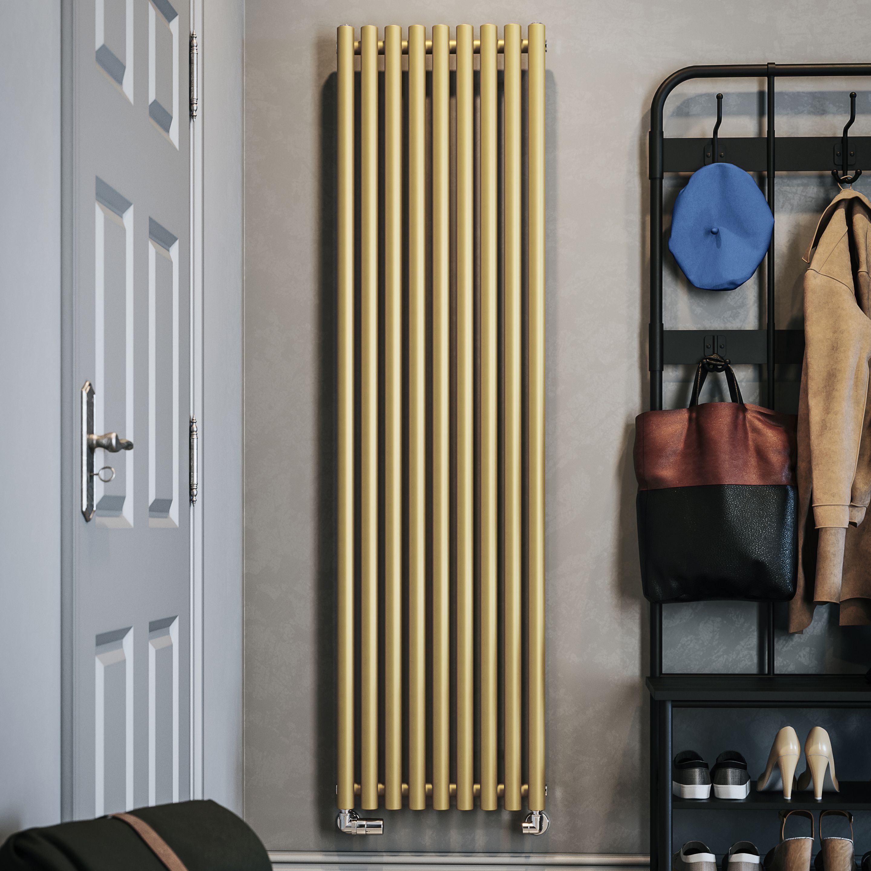 Terma Rolo Room Matt brass Horizontal or vertical Designer Radiator, (W)480mm x (H)1800mm