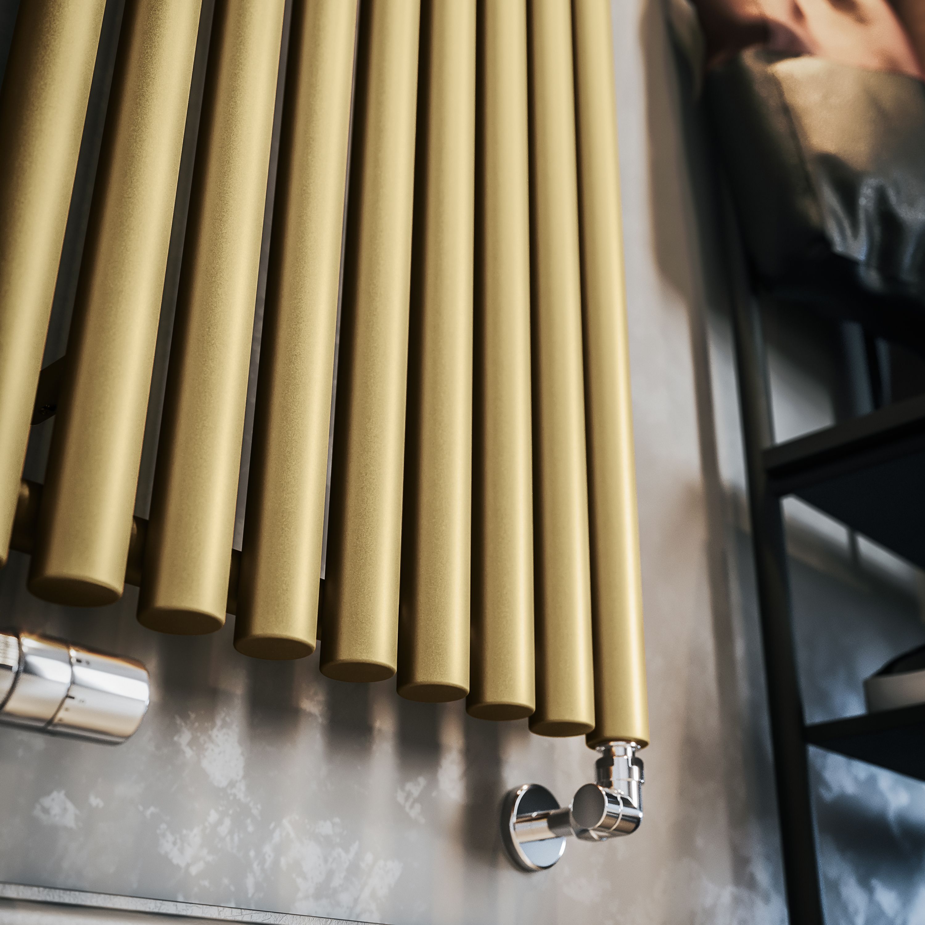 Terma Rolo Room Matt brass Horizontal or vertical Designer Radiator, (W)480mm x (H)1800mm