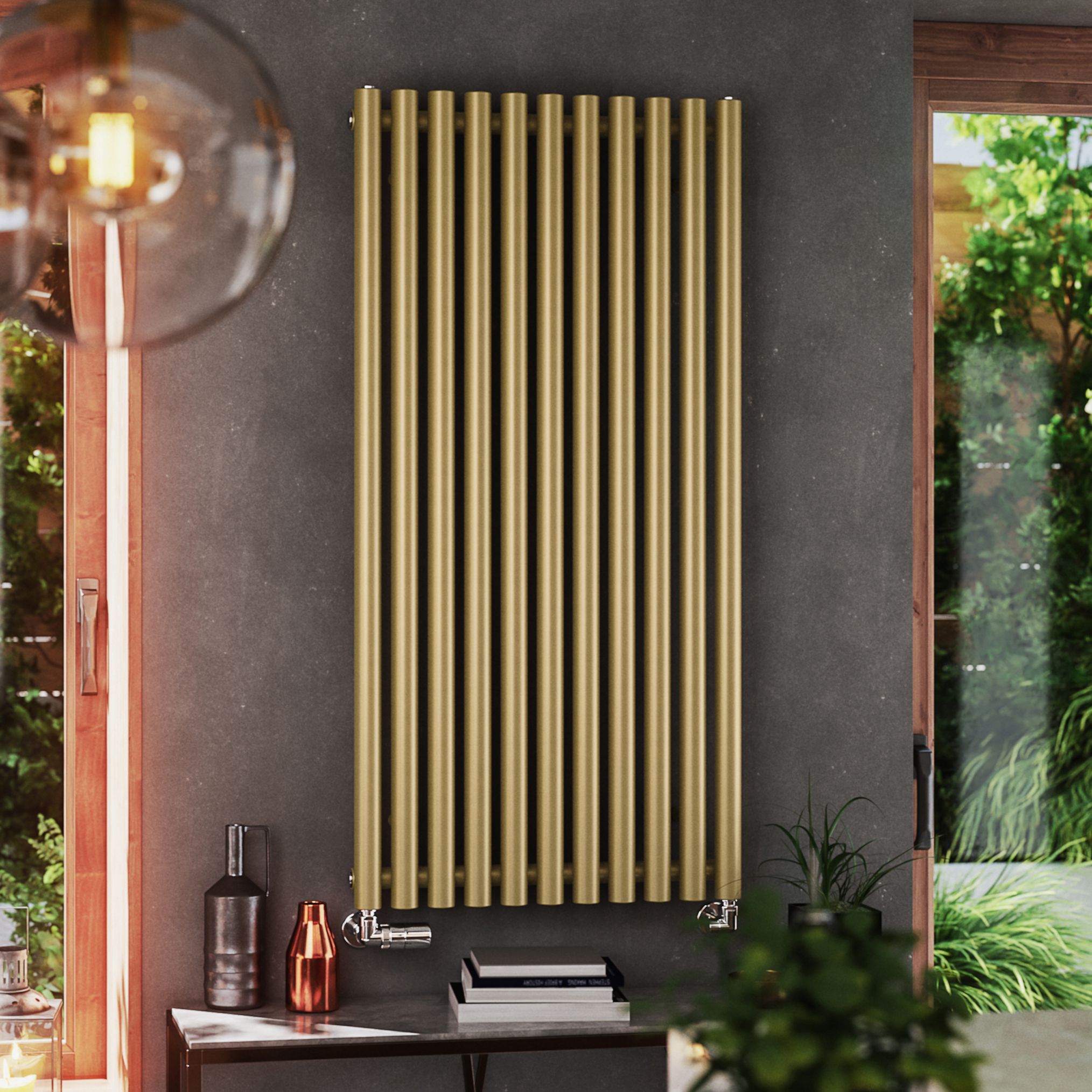 Terma Rolo Room Matt brass Horizontal or vertical Designer Radiator, (W)590mm x (H)1200mm