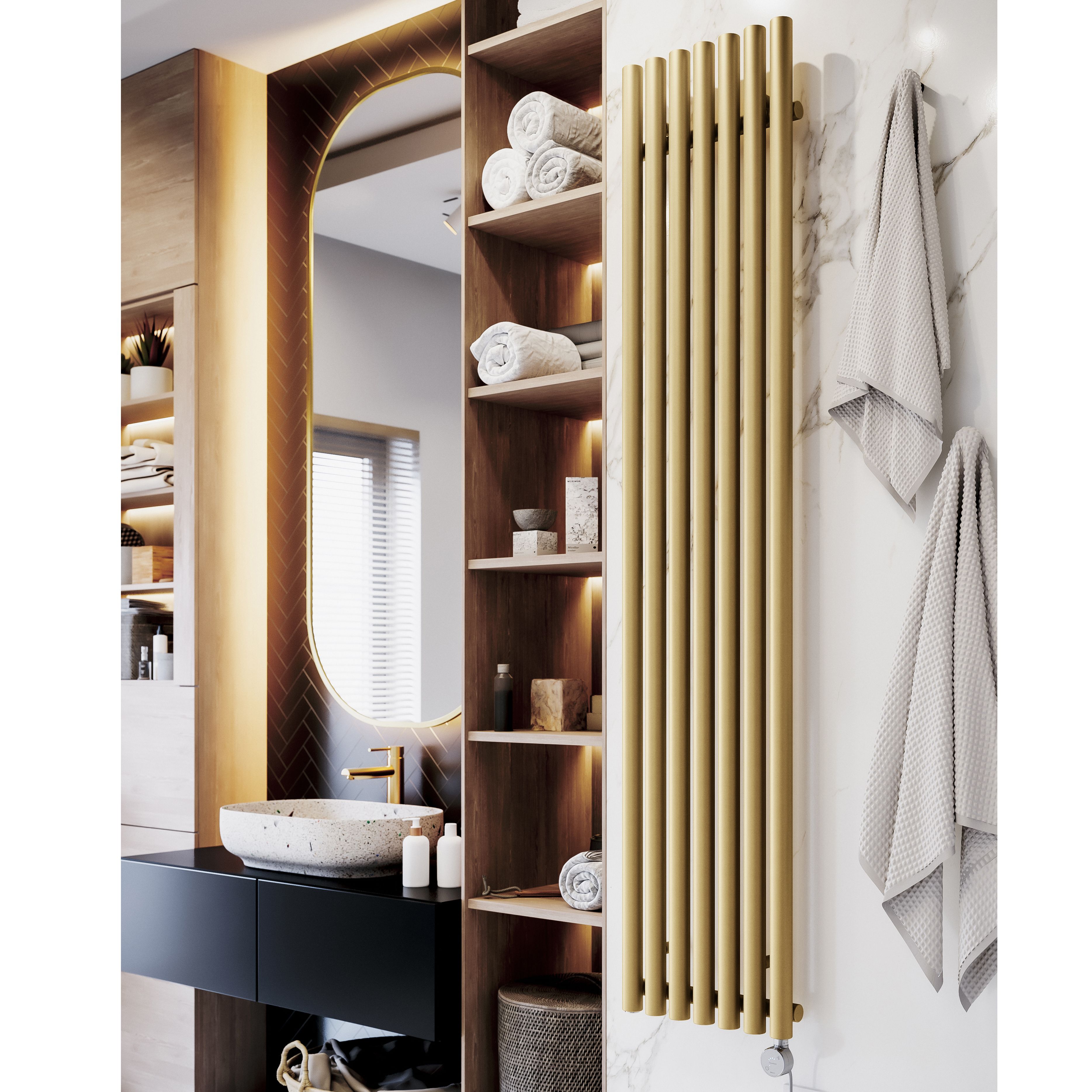 Terma Rolo Room Matt brass Vertical Electric designer Radiator, (W)370mm x (H)1800mm