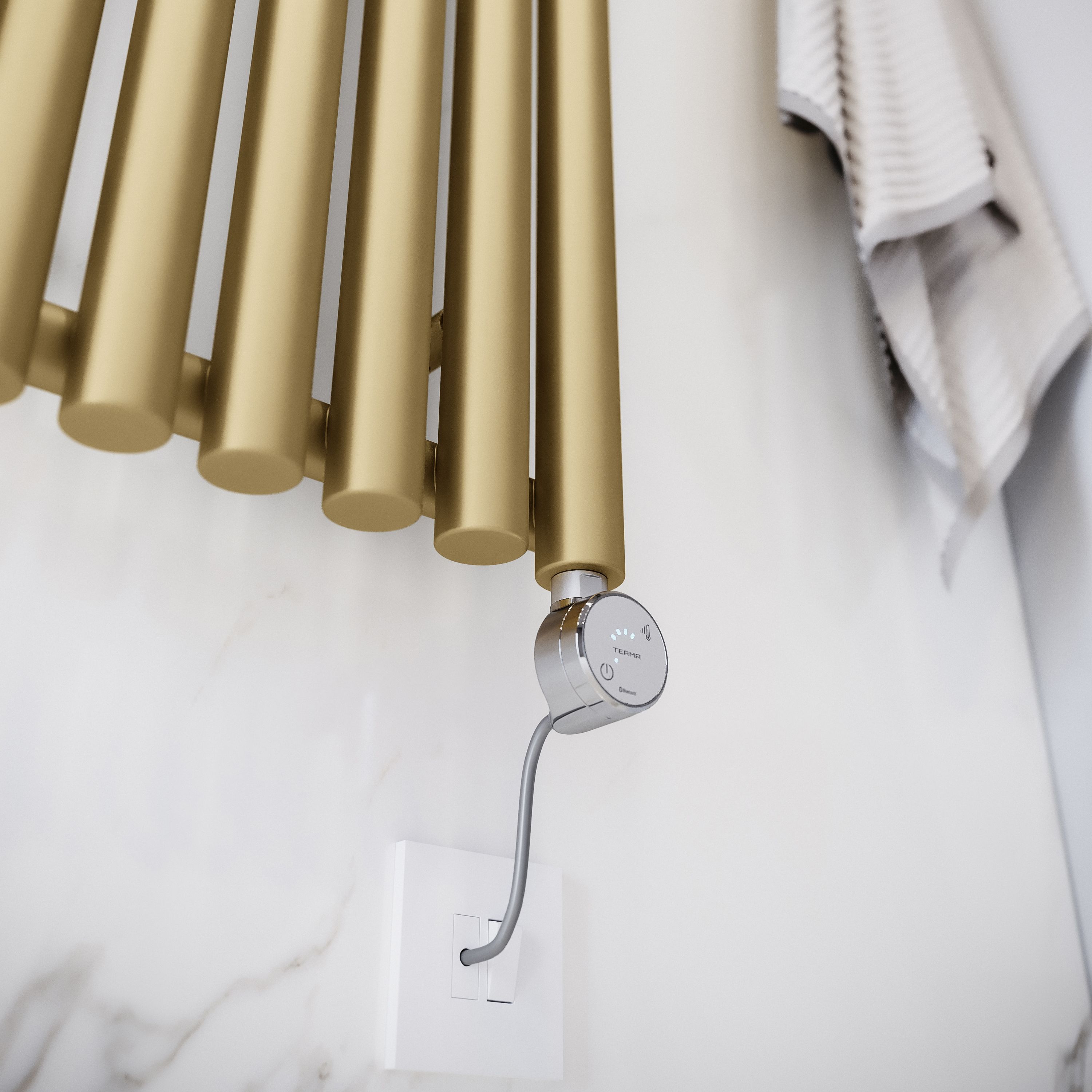 Terma Rolo Room Matt brass Vertical Electric designer Radiator, (W)370mm x (H)1800mm