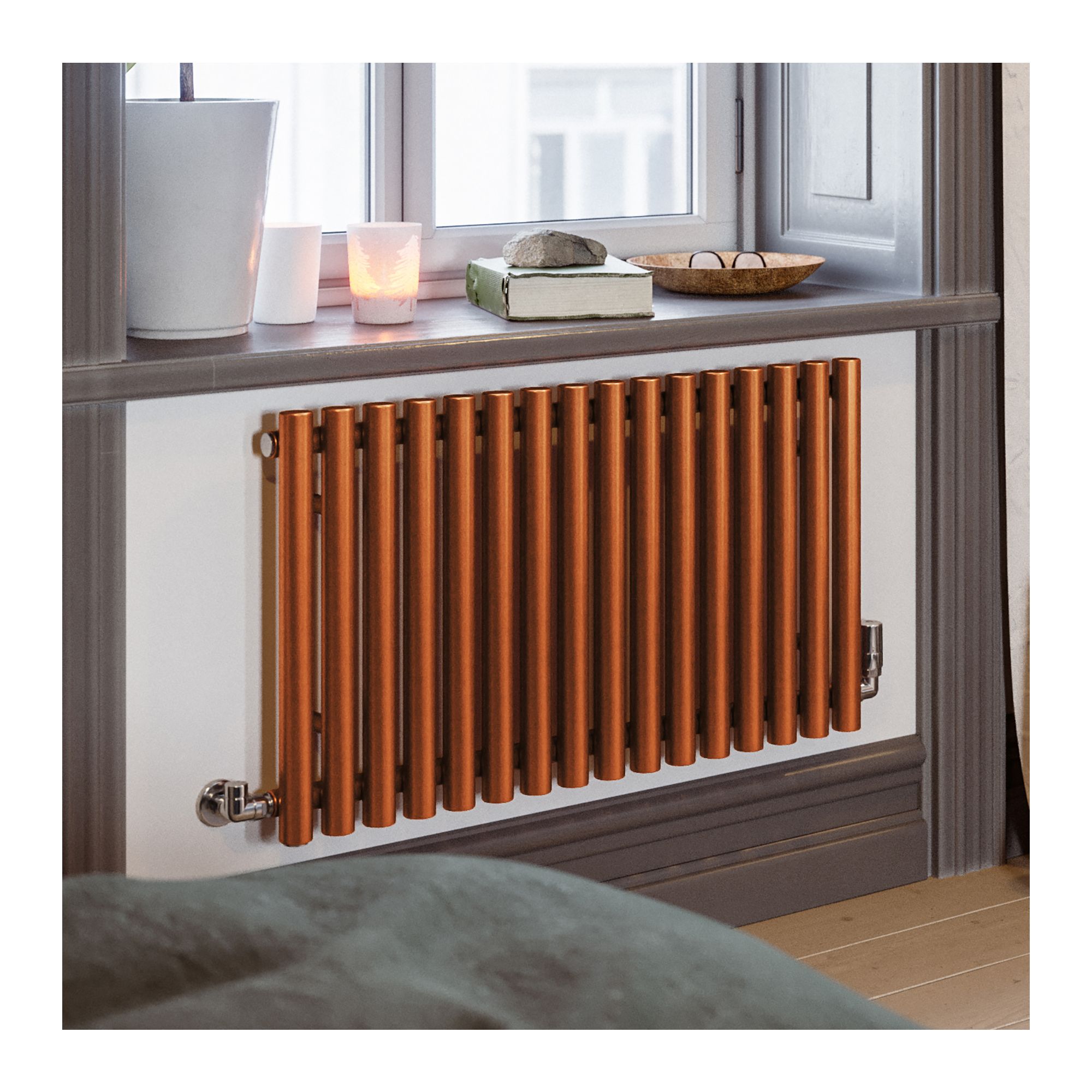 Terma Rolo Room Matt copper Horizontal Designer Radiator, (W)865mm x (H)500mm
