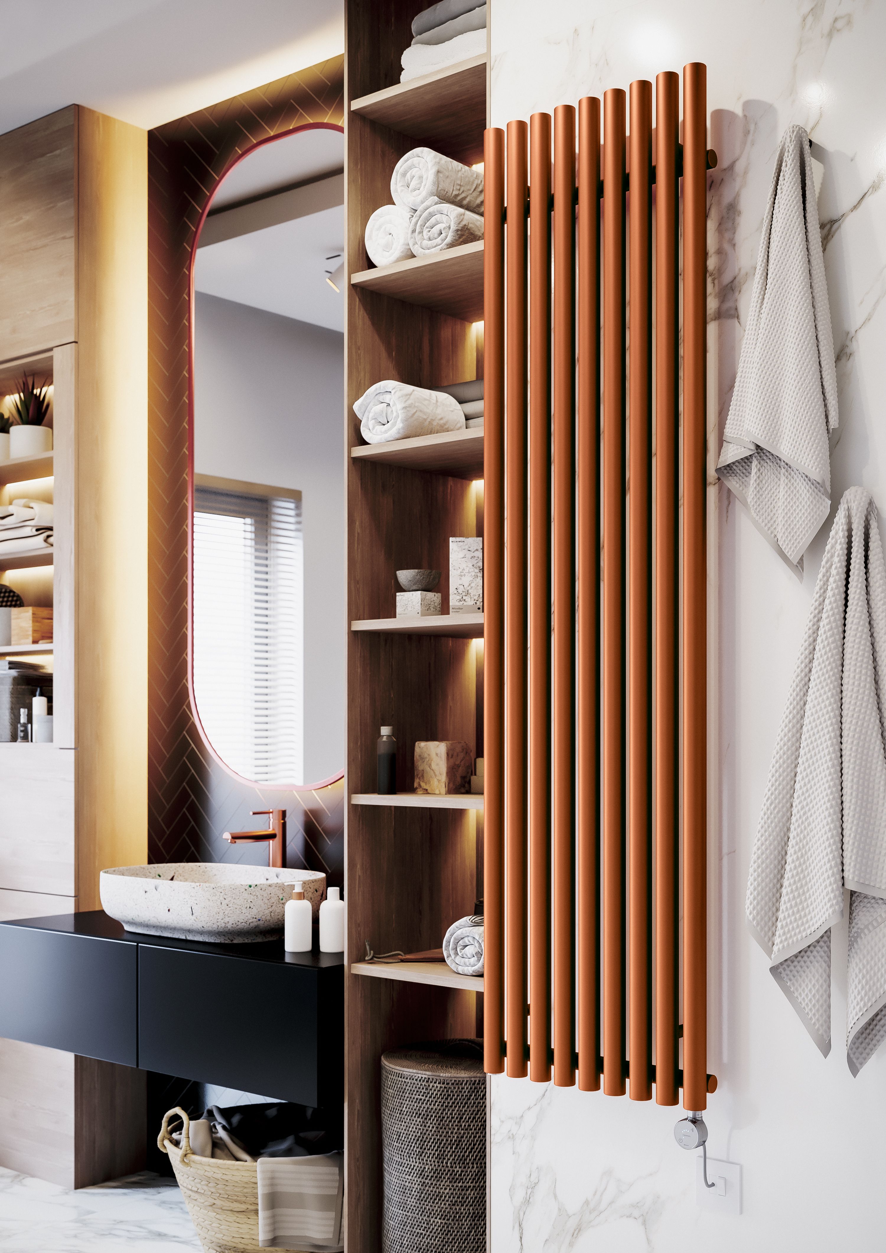 Terma Rolo Room Matt copper Vertical Electric designer Radiator, (W)480mm x (H)1800mm