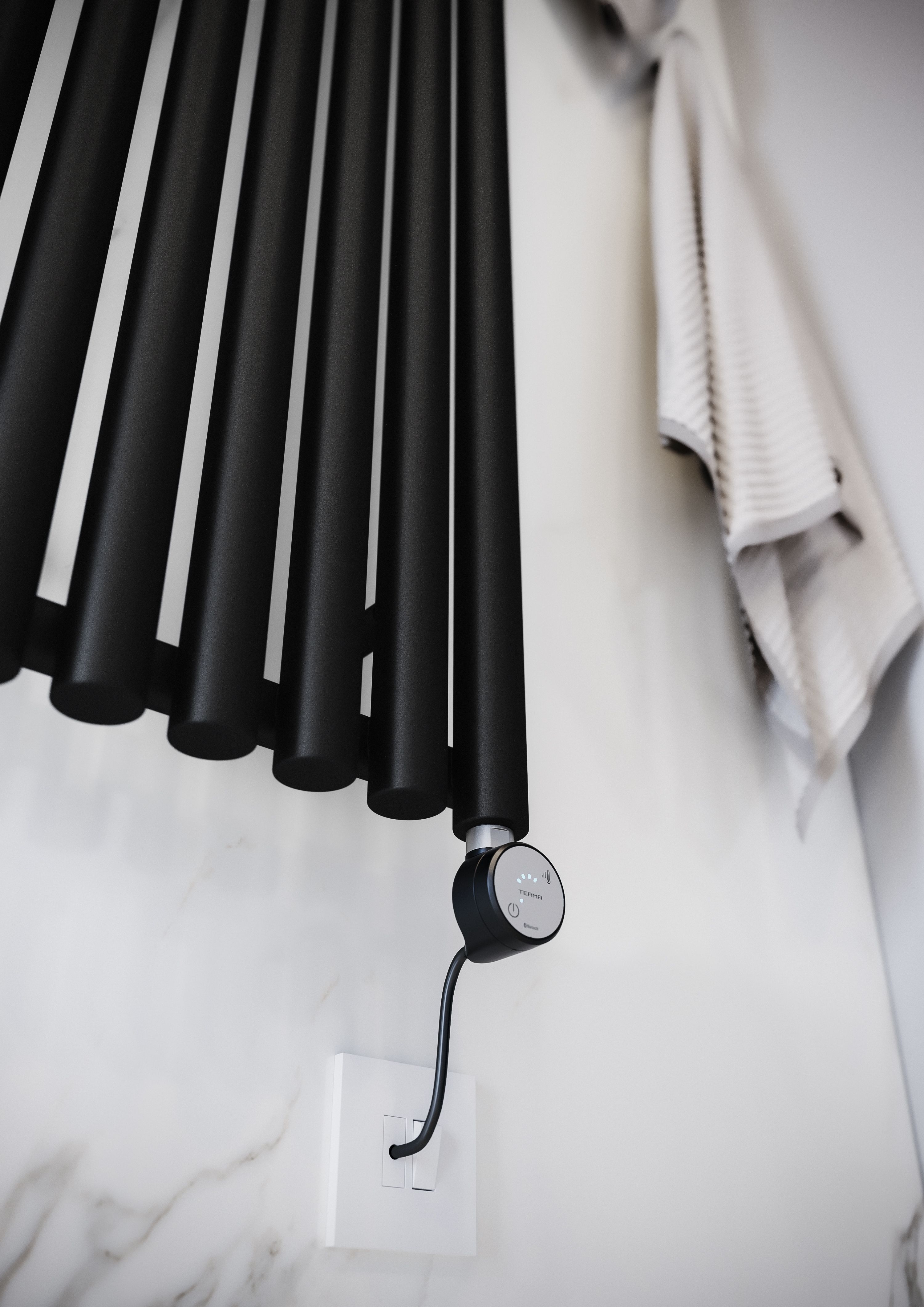 Terma Rolo Room Matt heban black Vertical Electric designer Radiator, (W)370mm x (H)1800mm