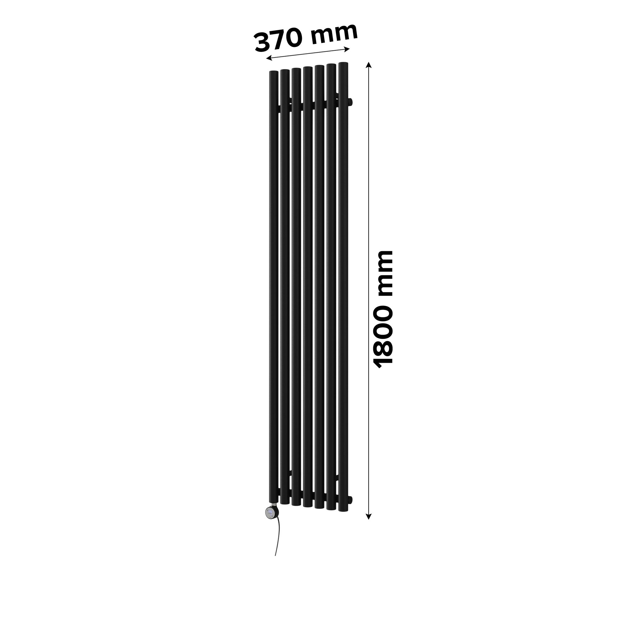 Terma Rolo Room Matt heban black Vertical Electric designer Radiator, (W)370mm x (H)1800mm