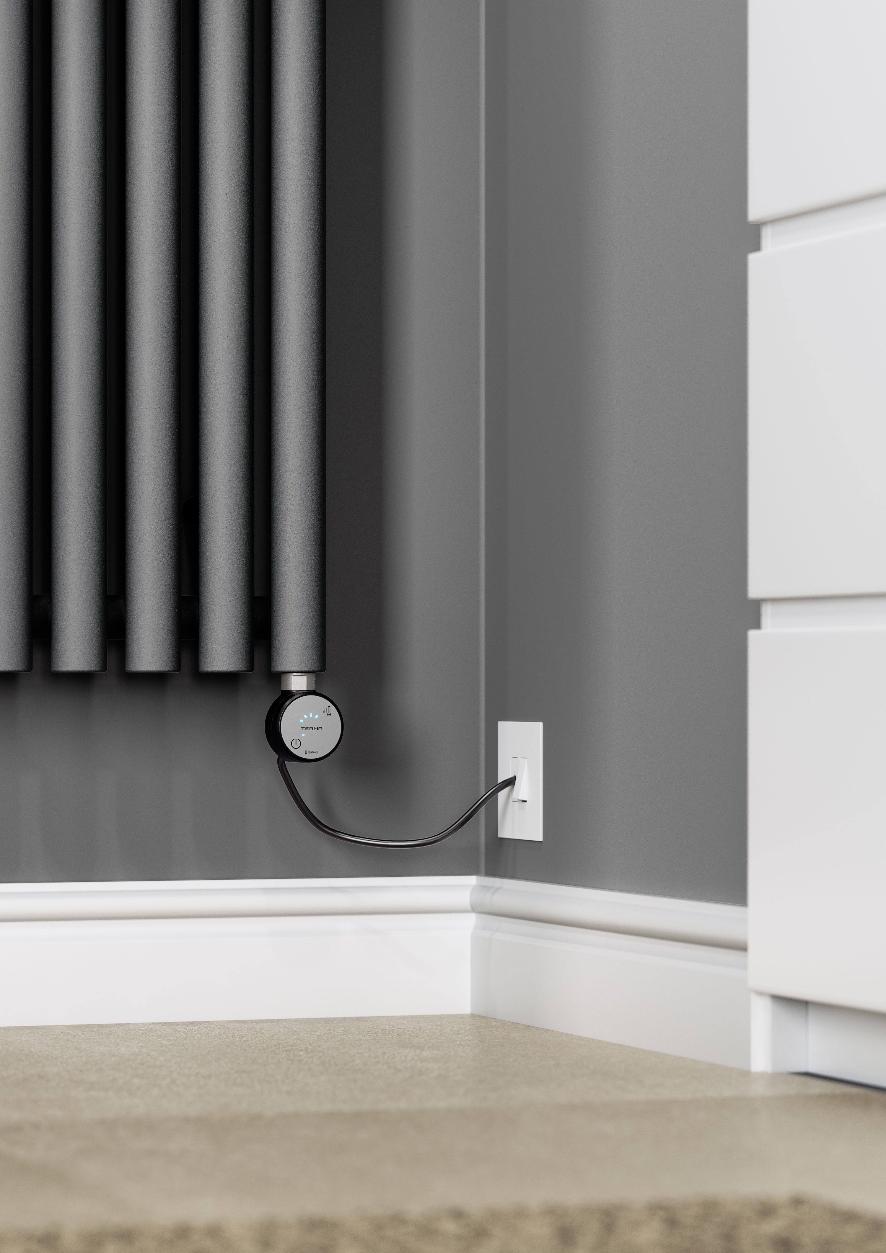 Terma Rolo room Modern grey Vertical Electric designer Radiator, (W)370mm x (H)1800mm