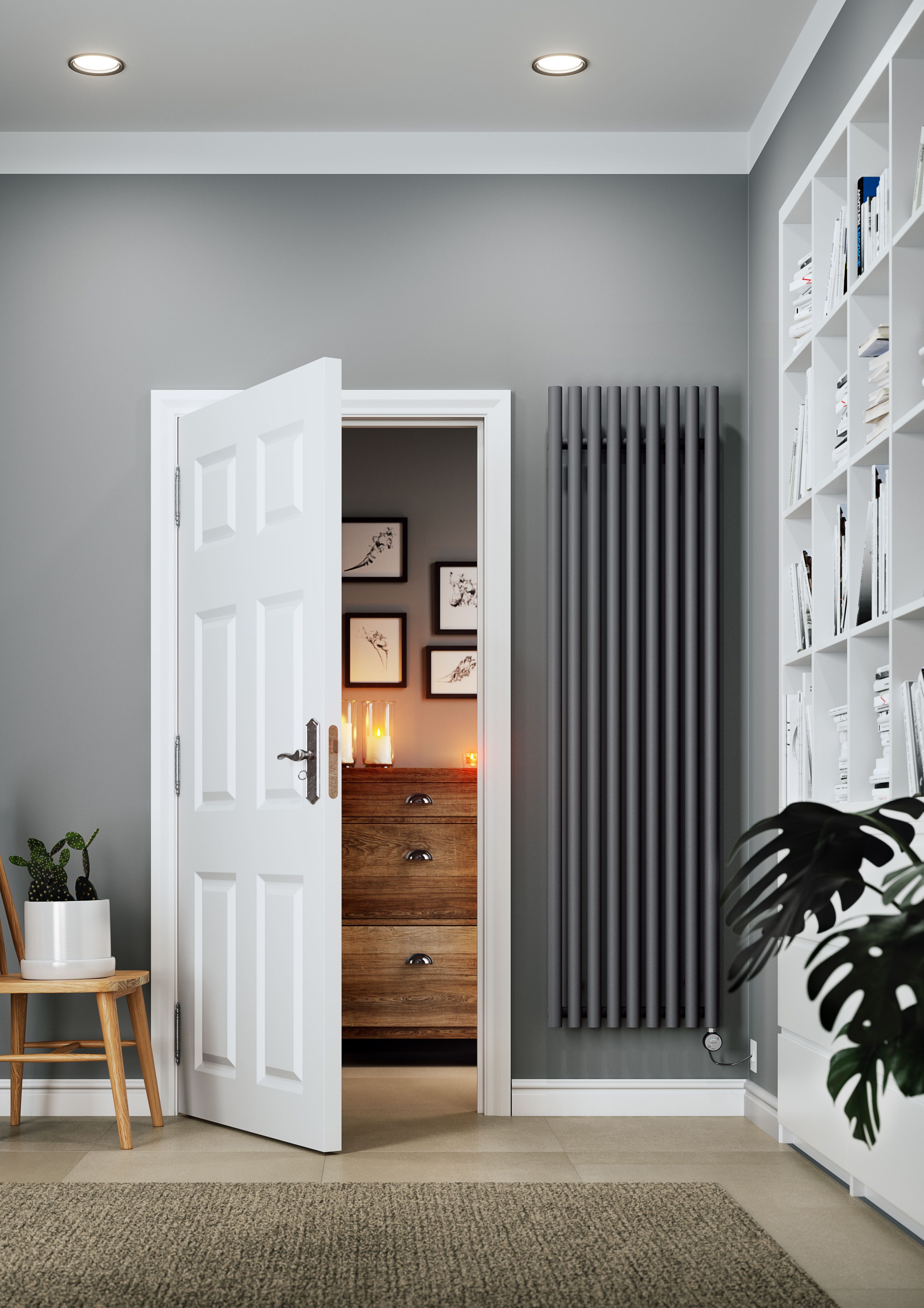 Terma Rolo room Modern grey Vertical Electric designer Radiator, (W)480mm x (H)1800mm