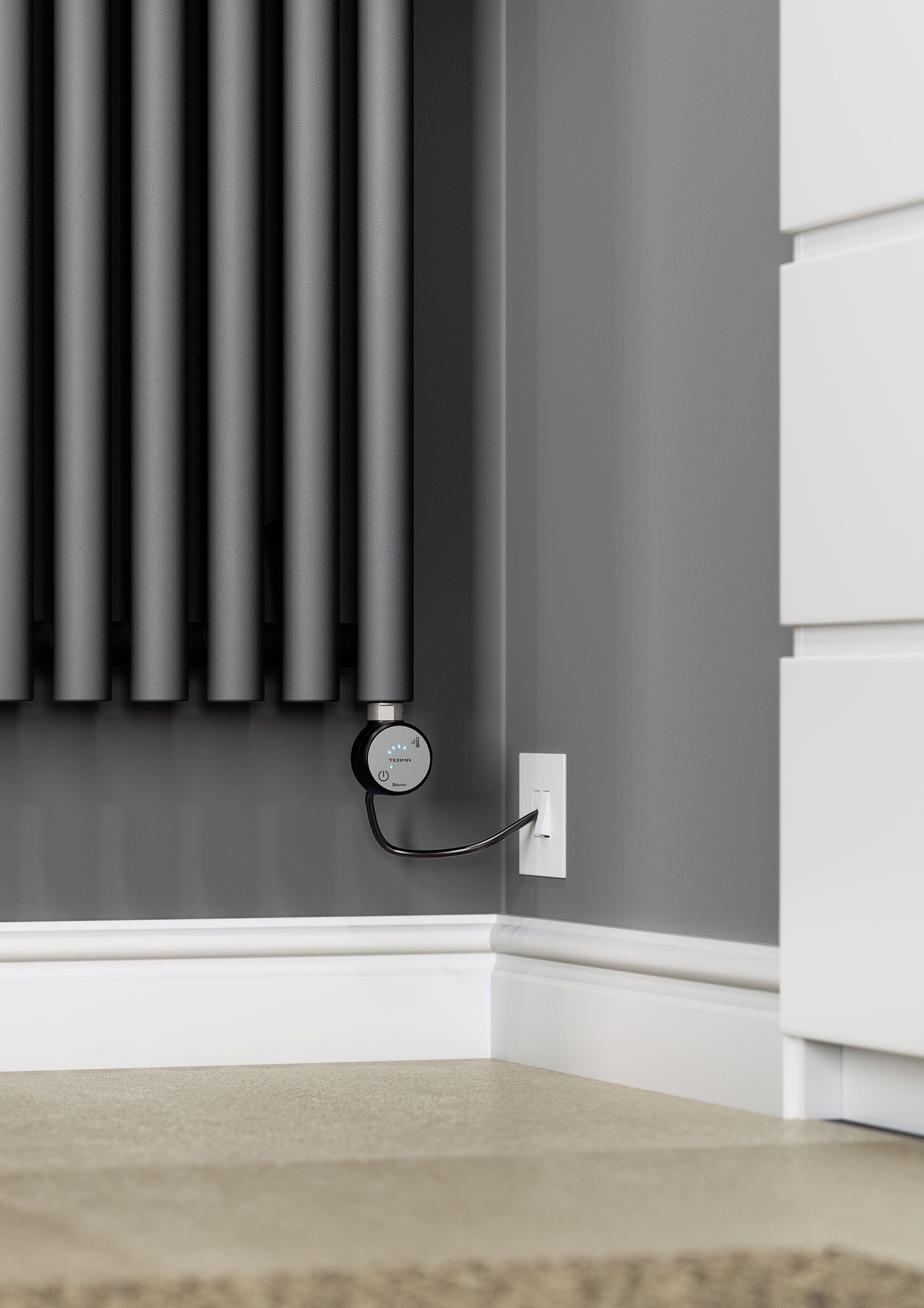 Terma Rolo room Modern grey Vertical Electric designer Radiator, (W)480mm x (H)1800mm