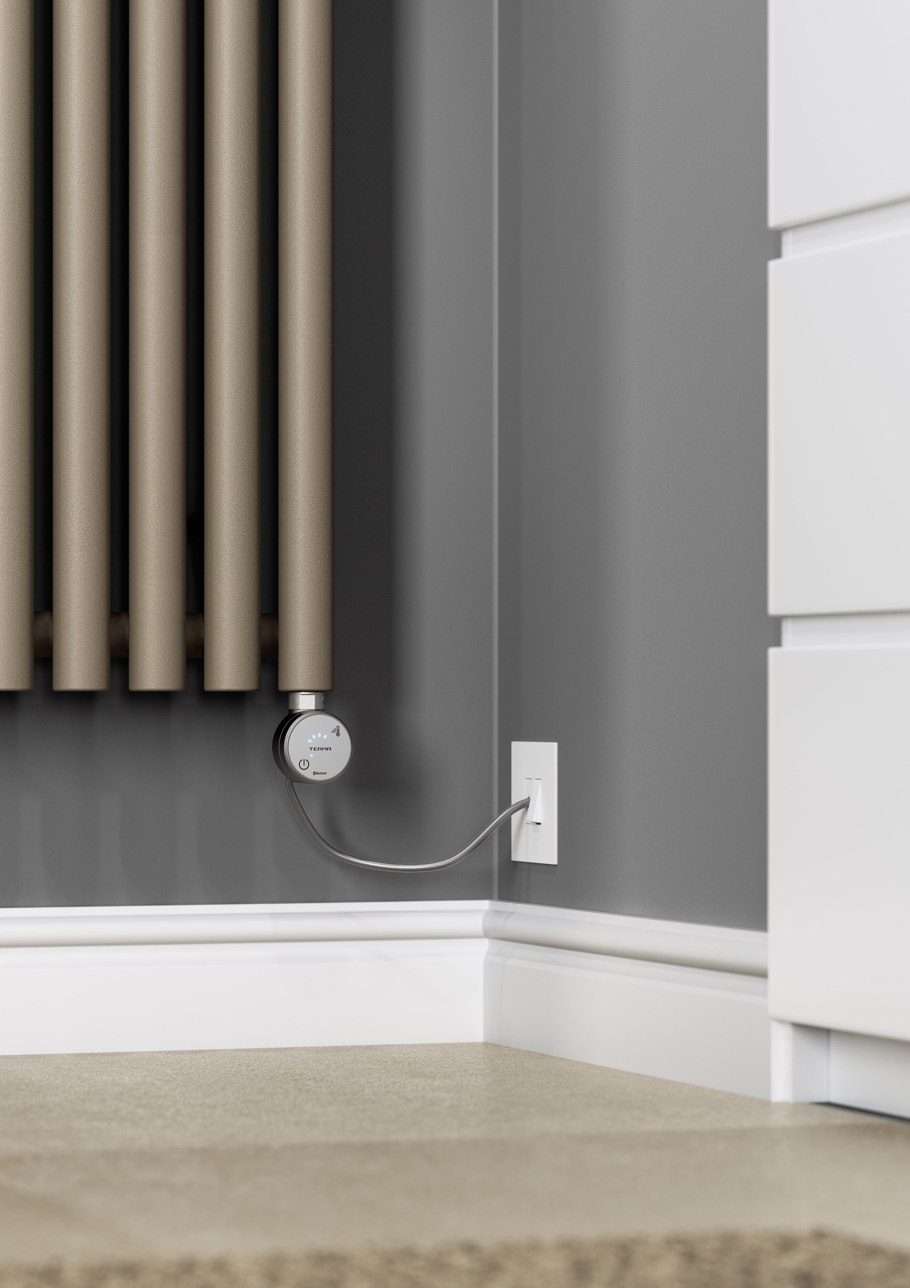 Terma Rolo room Quartz mocha Vertical Electric designer Radiator, (W)370mm x (H)1800mm