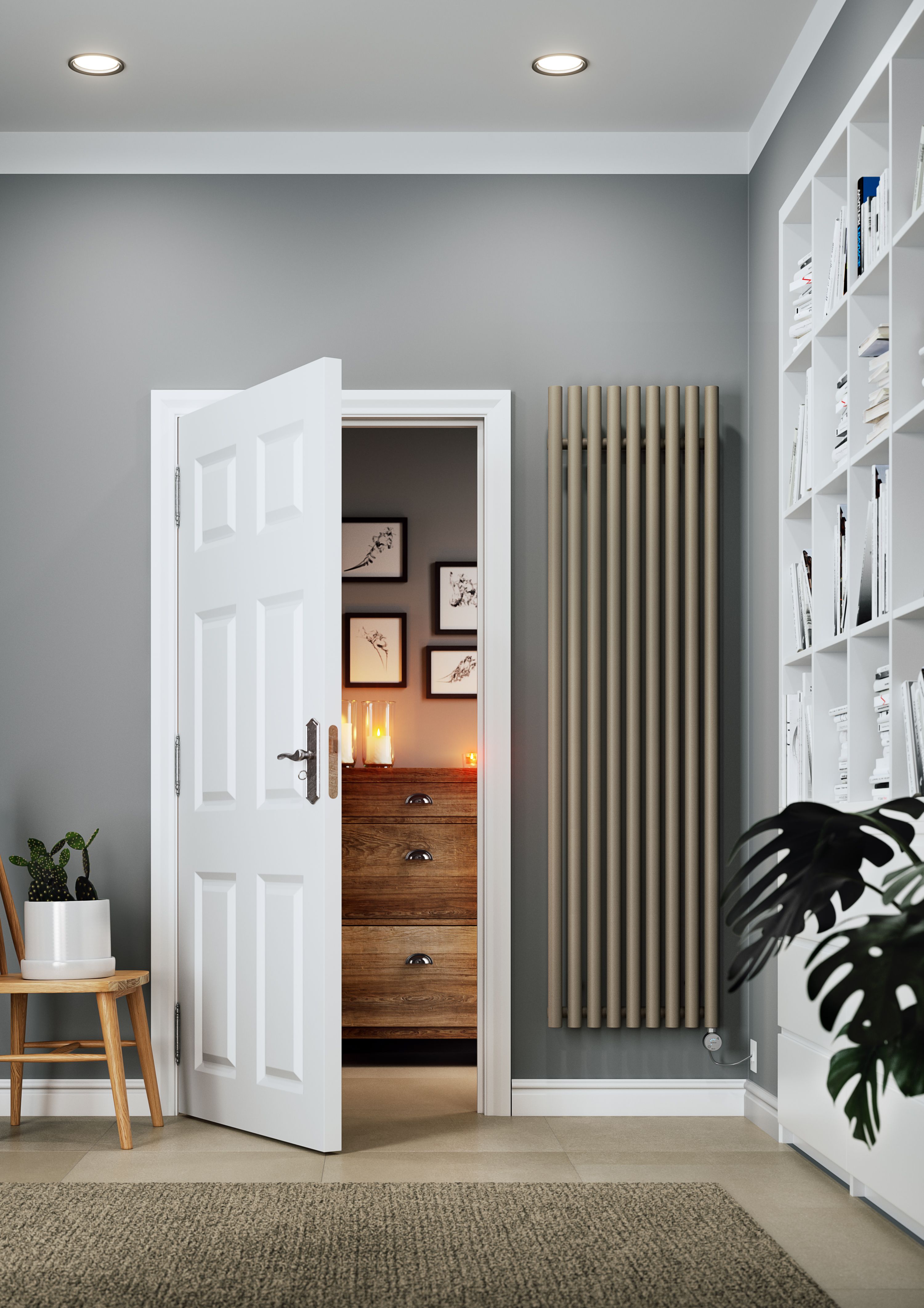 Terma Rolo room Quartz mocha Vertical Electric designer Radiator, (W)480mm x (H)1800mm