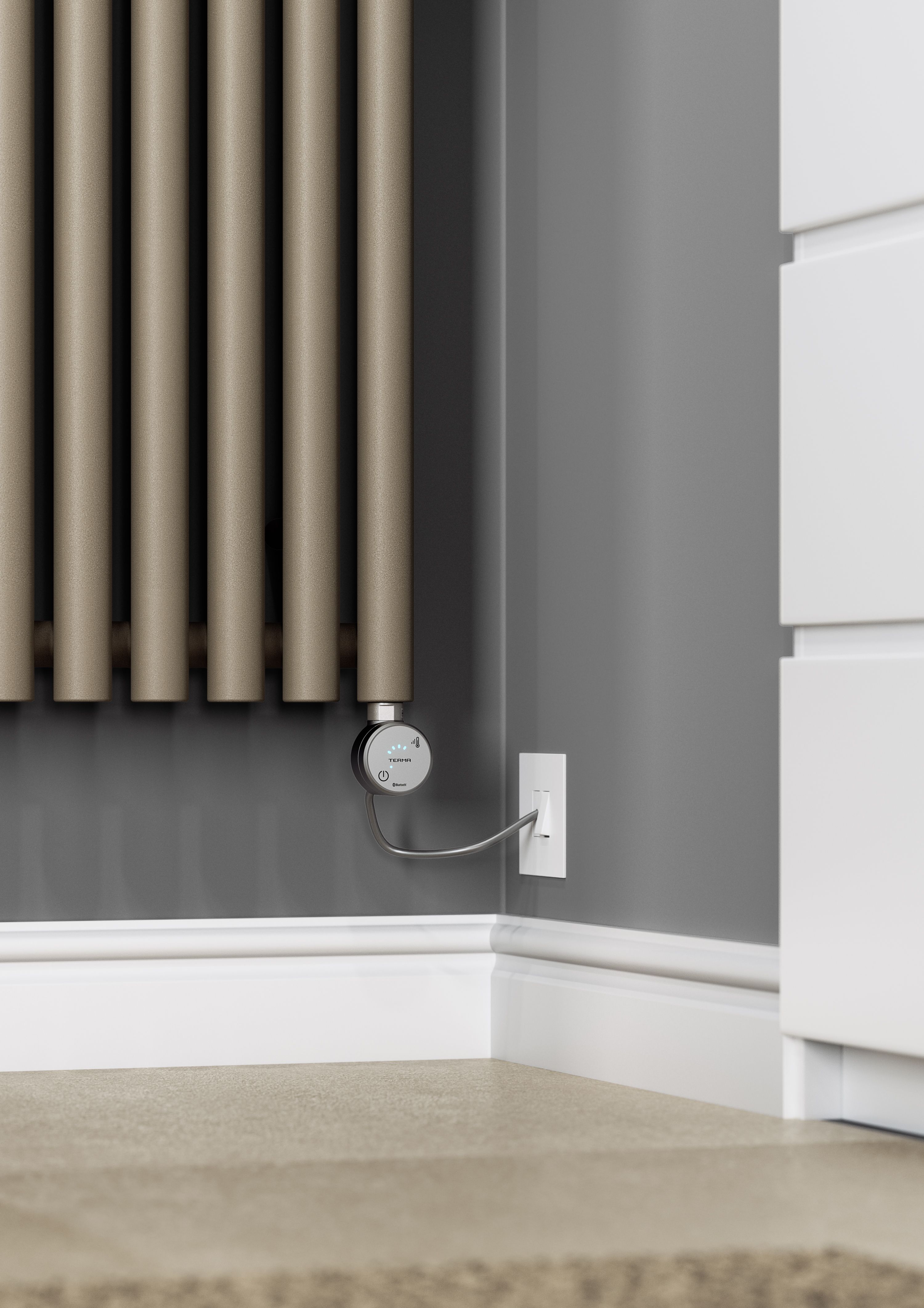 Terma Rolo room Quartz mocha Vertical Electric designer Radiator, (W)480mm x (H)1800mm
