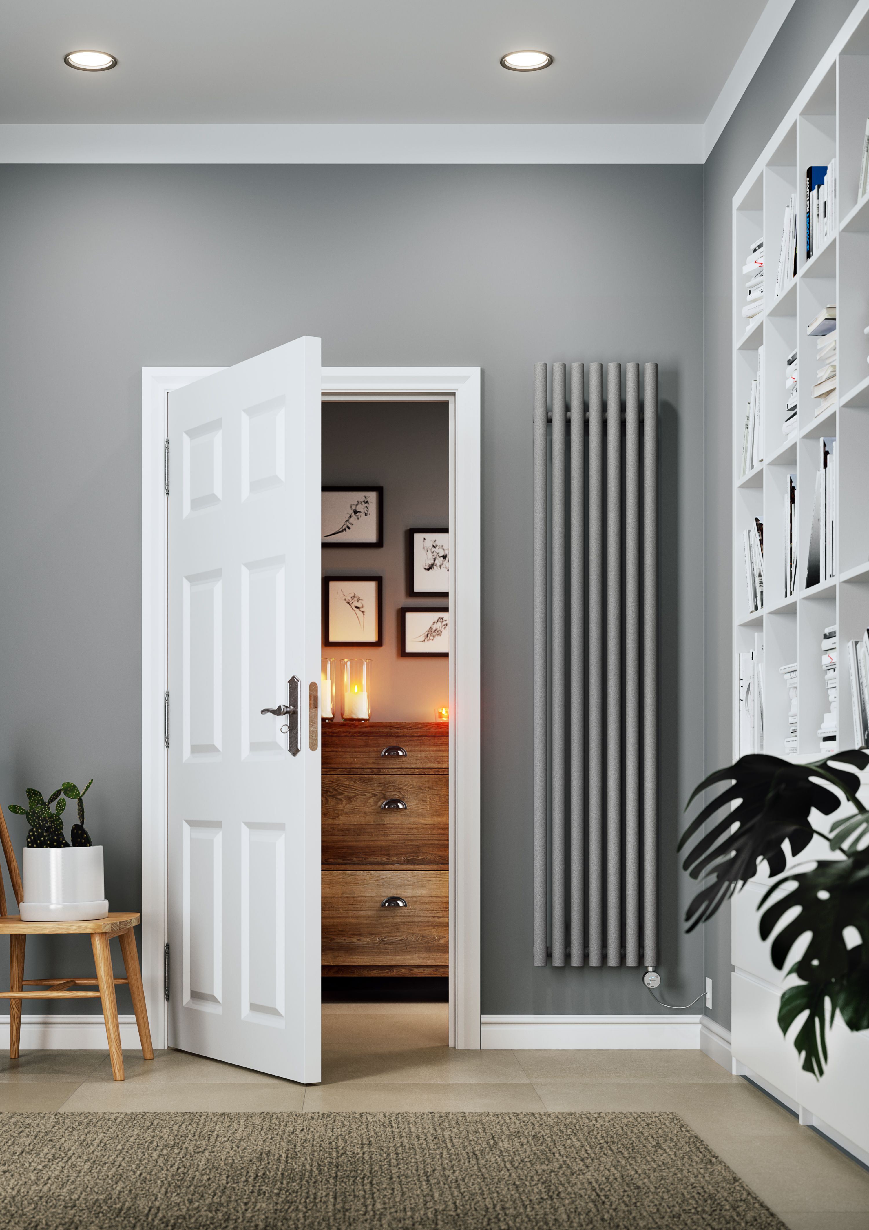Terma Rolo room Salt n pepper Vertical Electric designer Radiator, (W)370mm x (H)1800mm