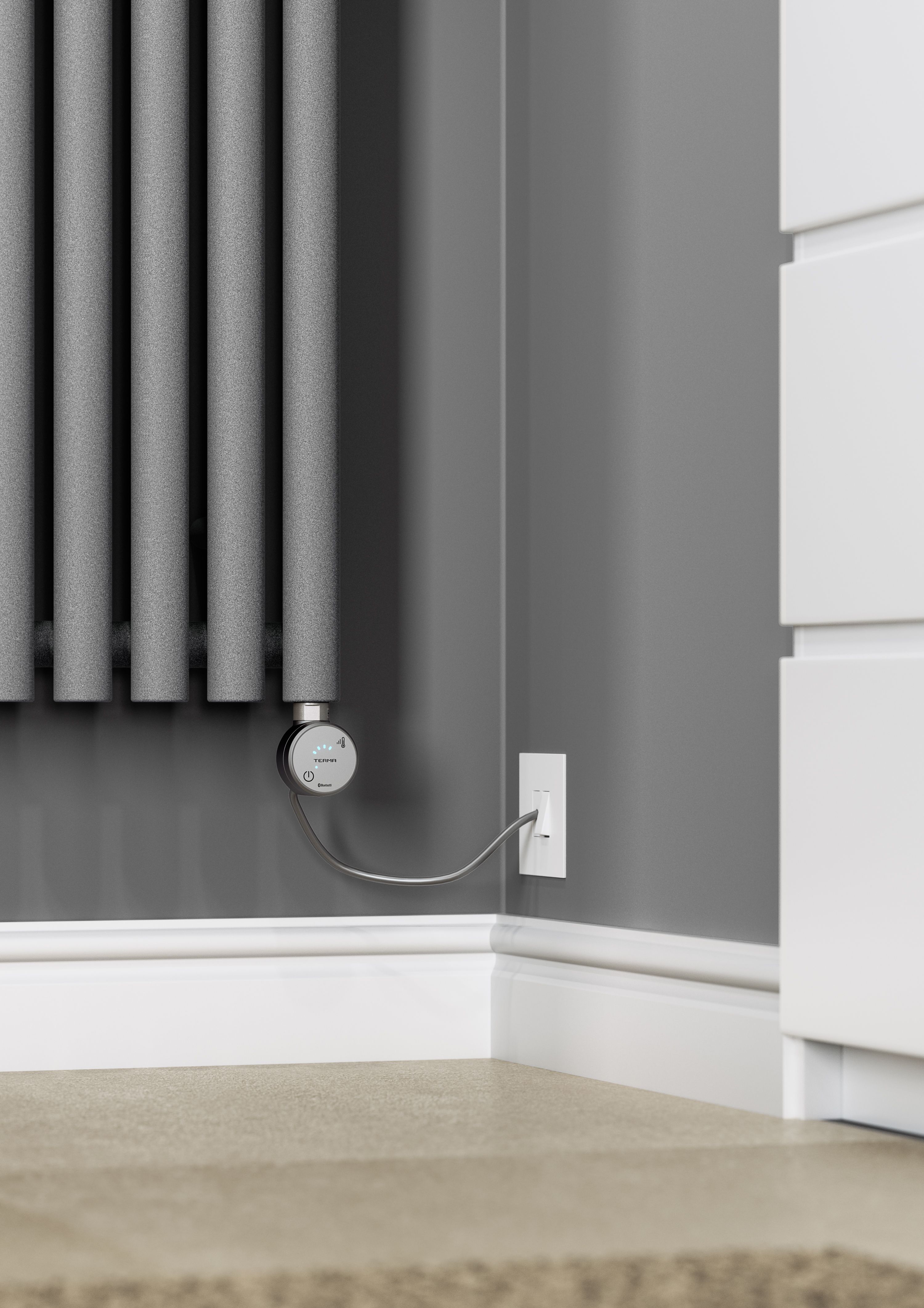 Terma Rolo room Salt n pepper Vertical Electric designer Radiator, (W)370mm x (H)1800mm