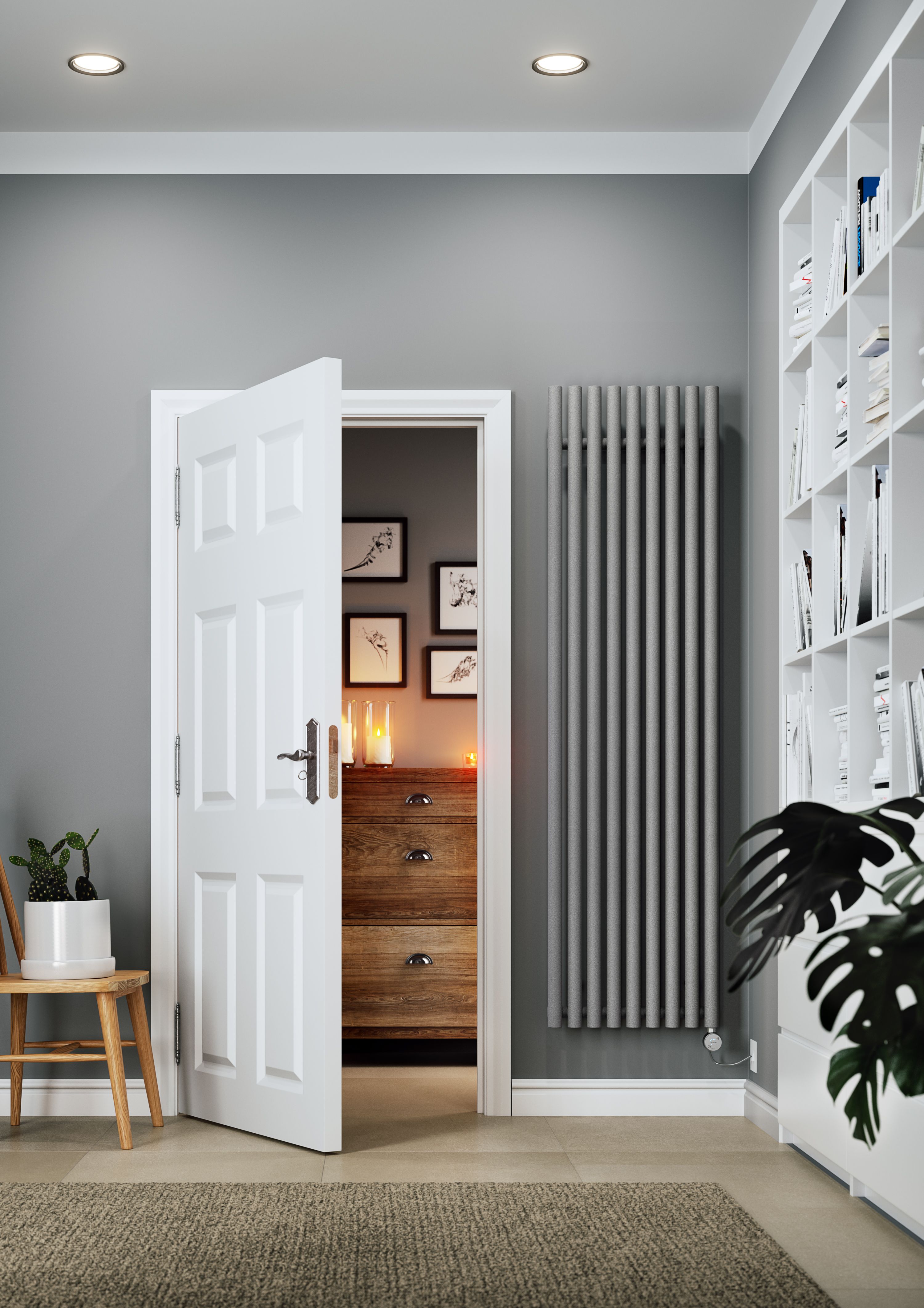 Terma Rolo room Salt n pepper Vertical Electric designer Radiator, (W)480mm x (H)1800mm