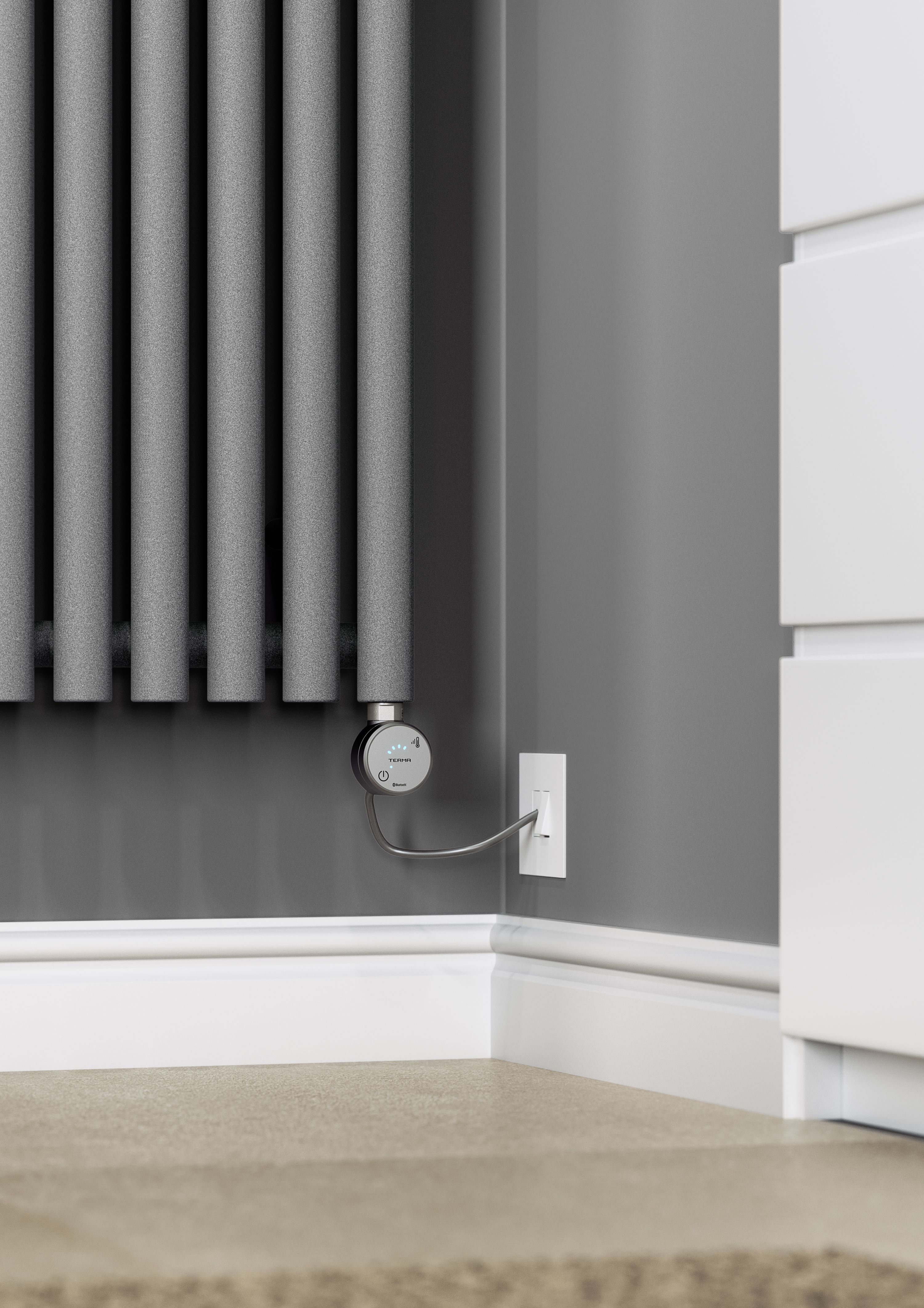 Terma Rolo room Salt n pepper Vertical Electric designer Radiator, (W)480mm x (H)1800mm