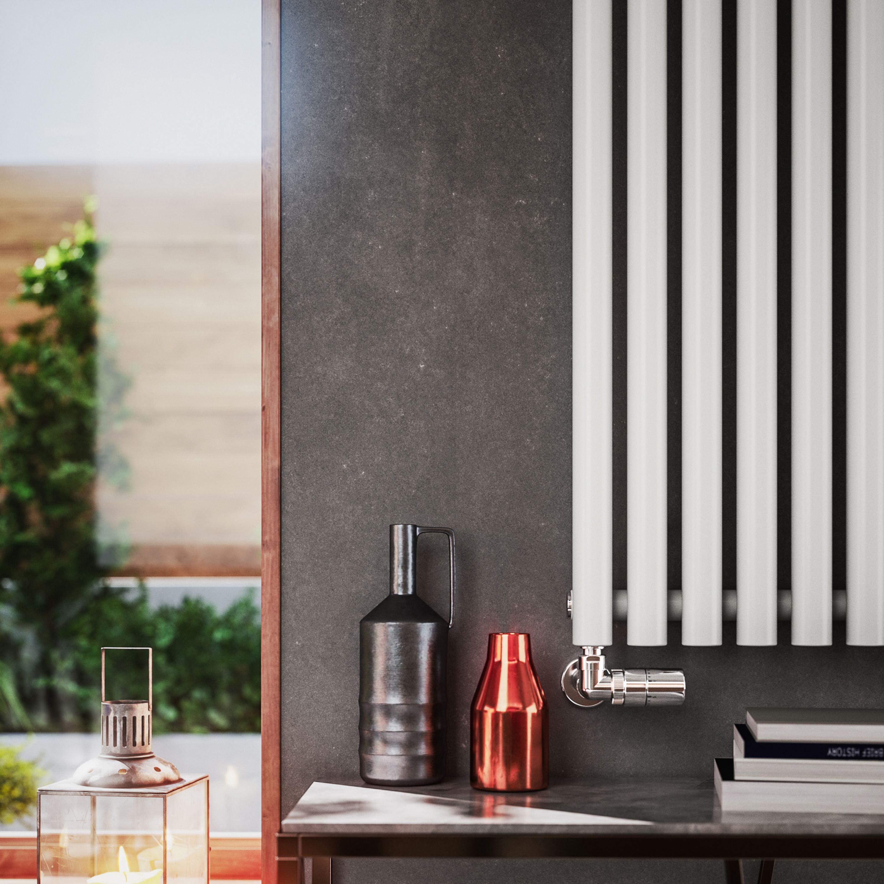 Terma Rolo Room Satin white Horizontal or vertical Designer Radiator, (W)590mm x (H)1200mm