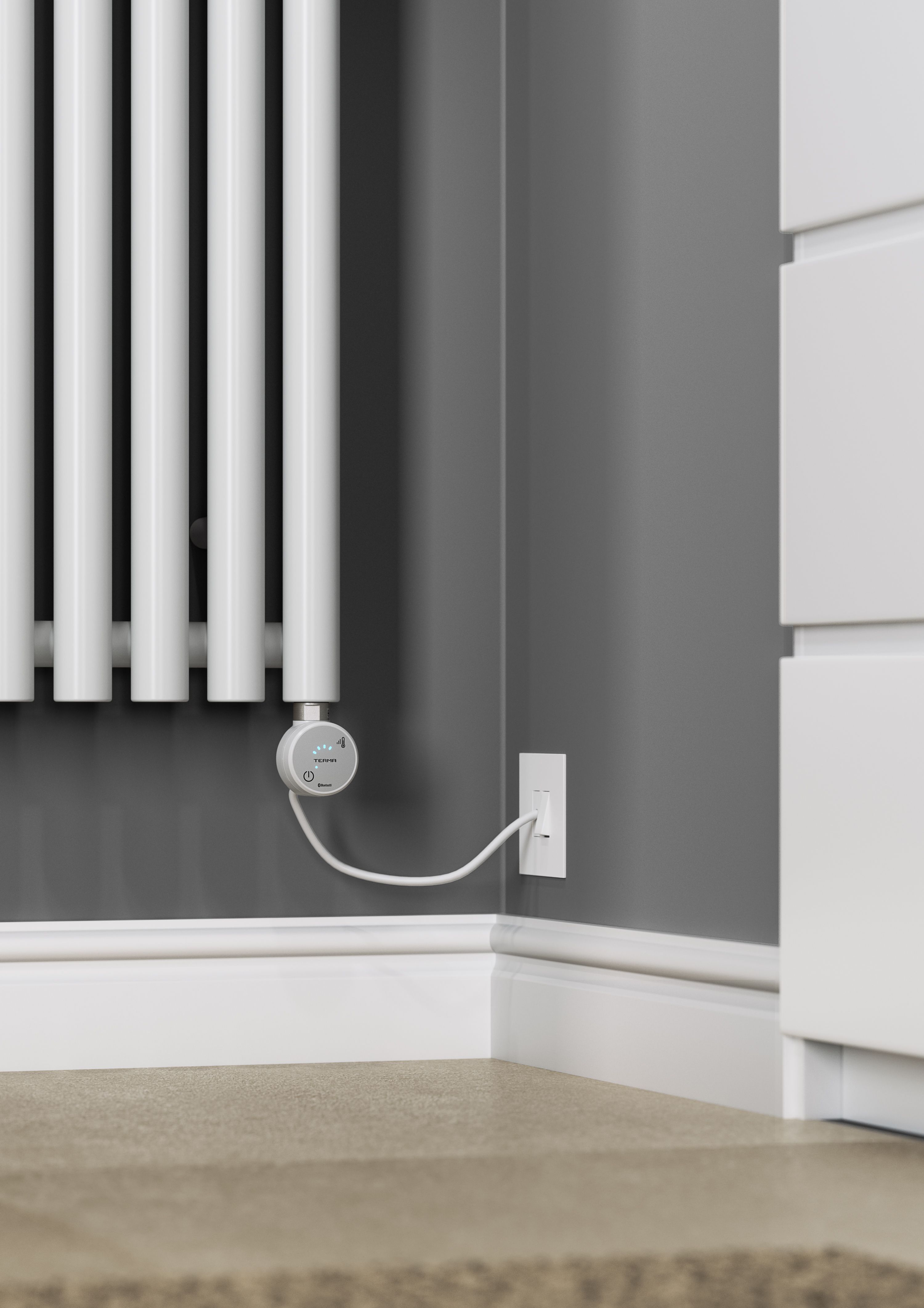 Terma Rolo room White Vertical Electric designer Radiator, (W)370mm x (H)1800mm