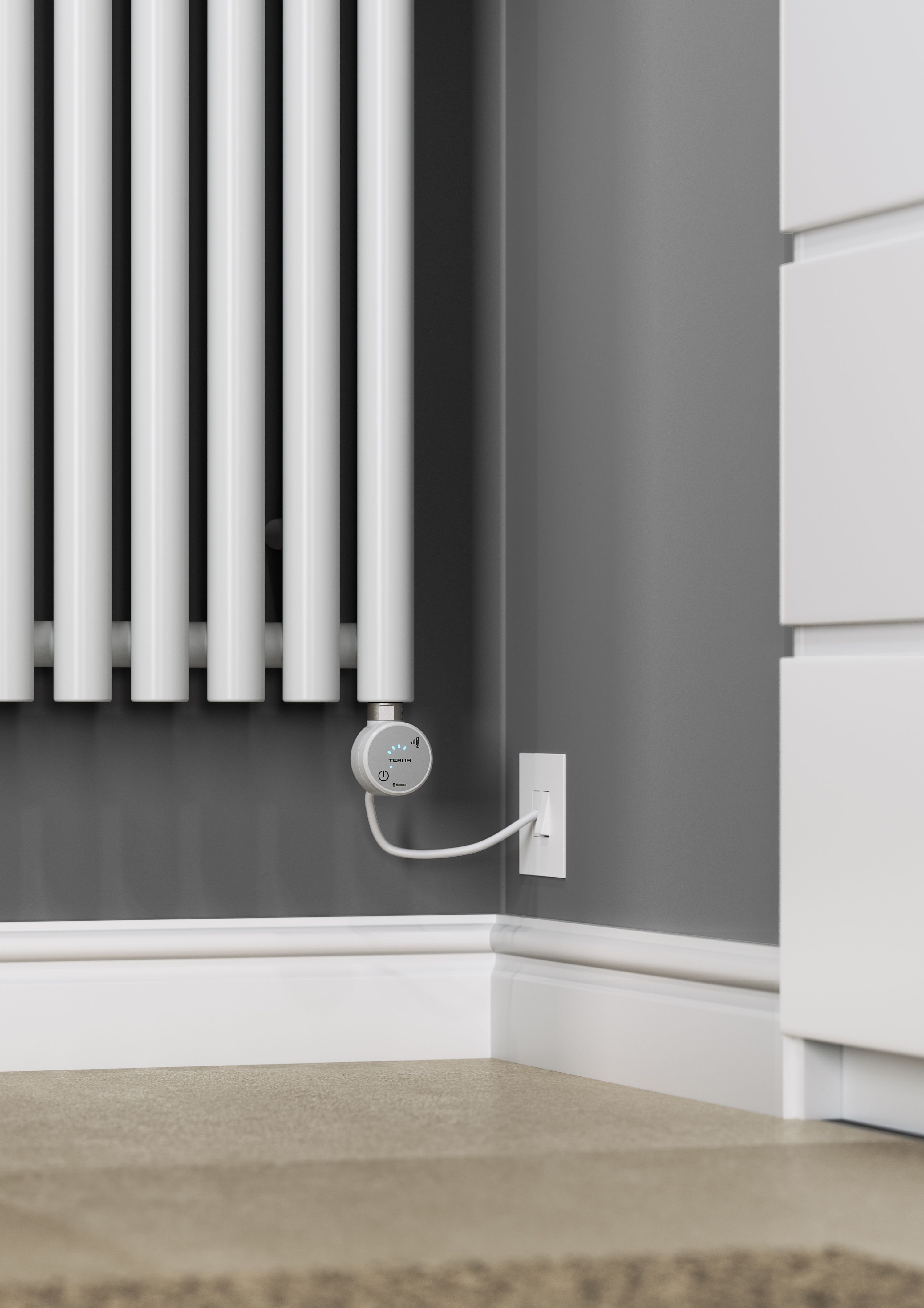 Terma Rolo room White Vertical Electric designer Radiator, (W)480mm x (H)1800mm