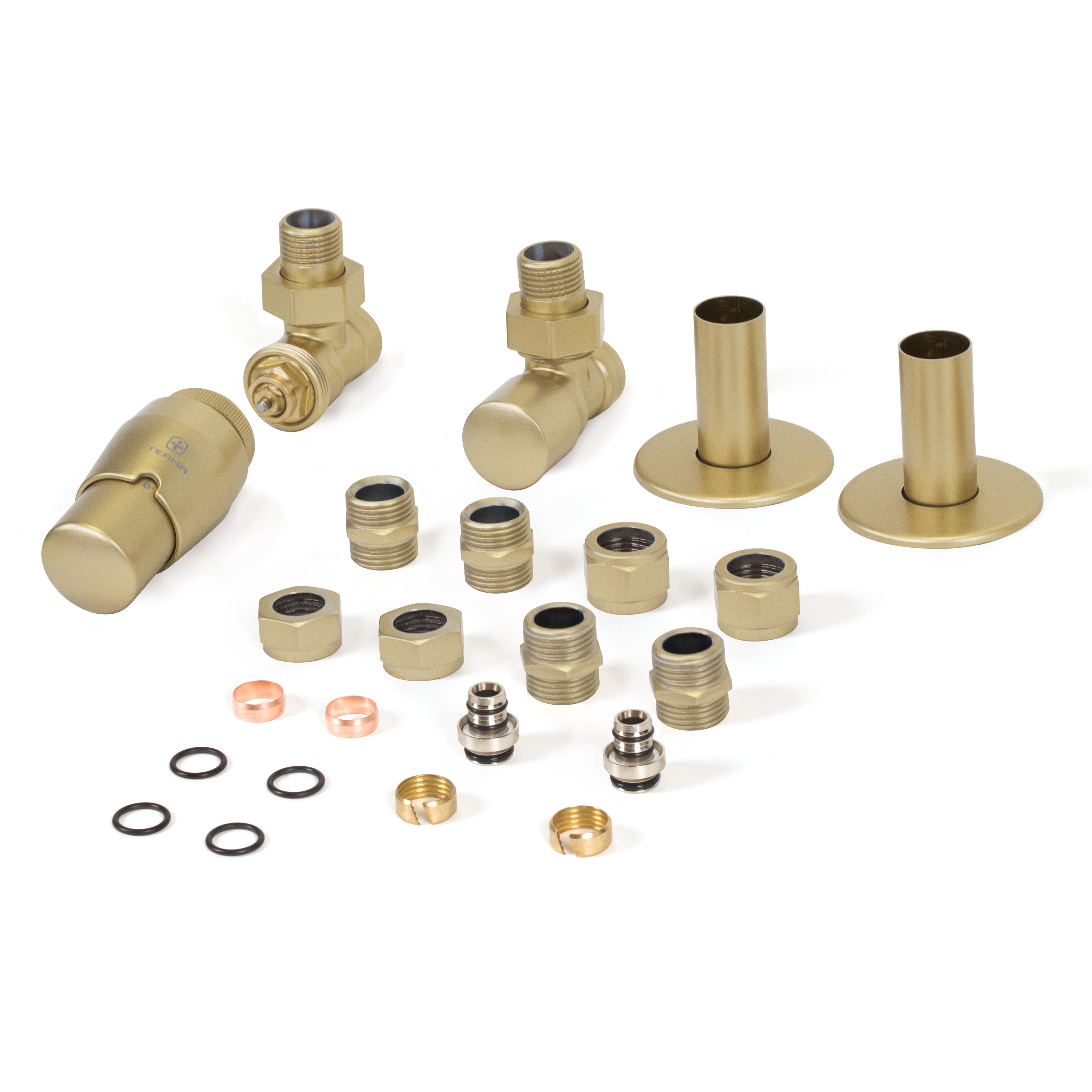 Terma Royal Brass Angled Radiator valve & lockshield (Dia)15mm x ½"