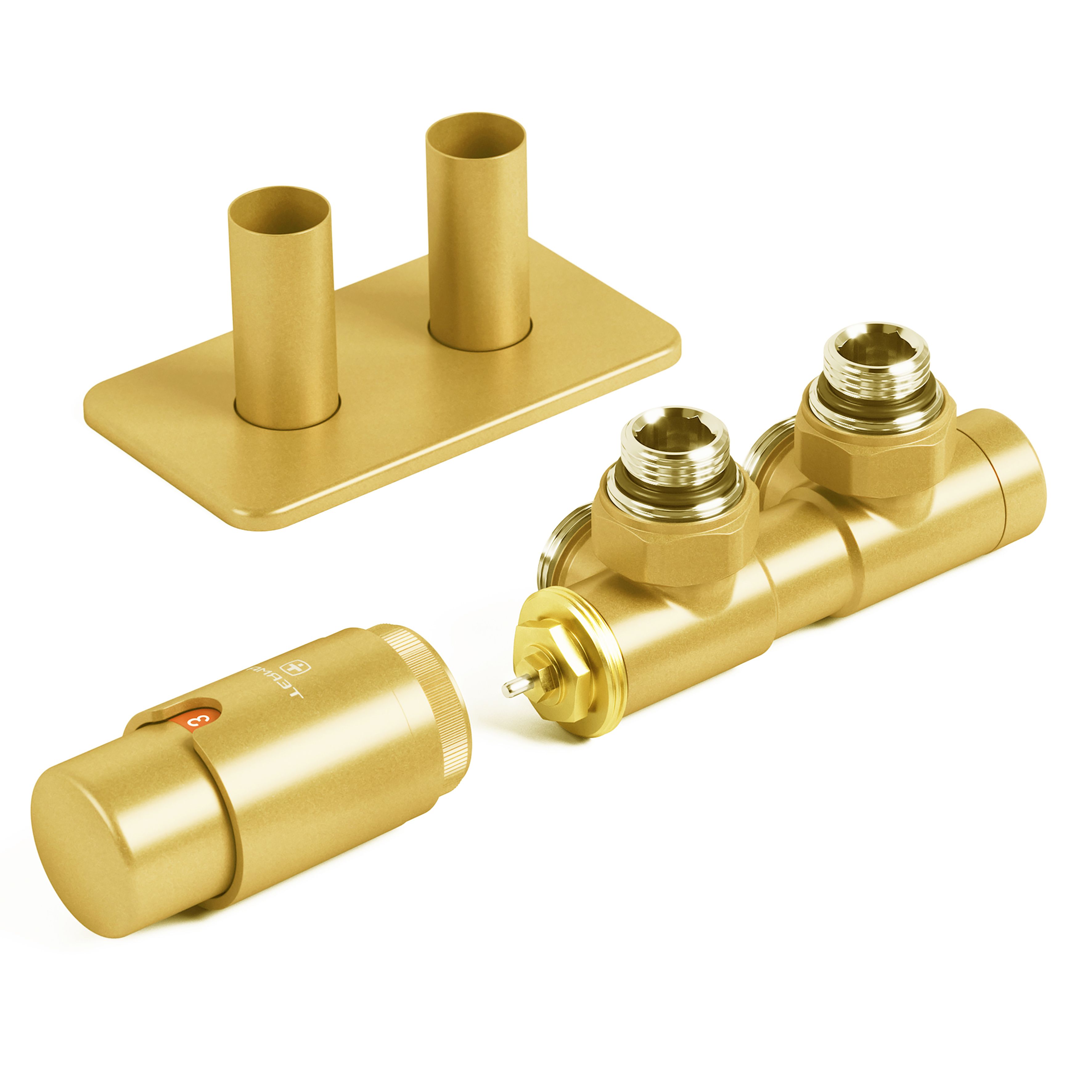Terma Twins Brass Left sided Angled Radiator valve & lockshield (Dia)15mm x ½"