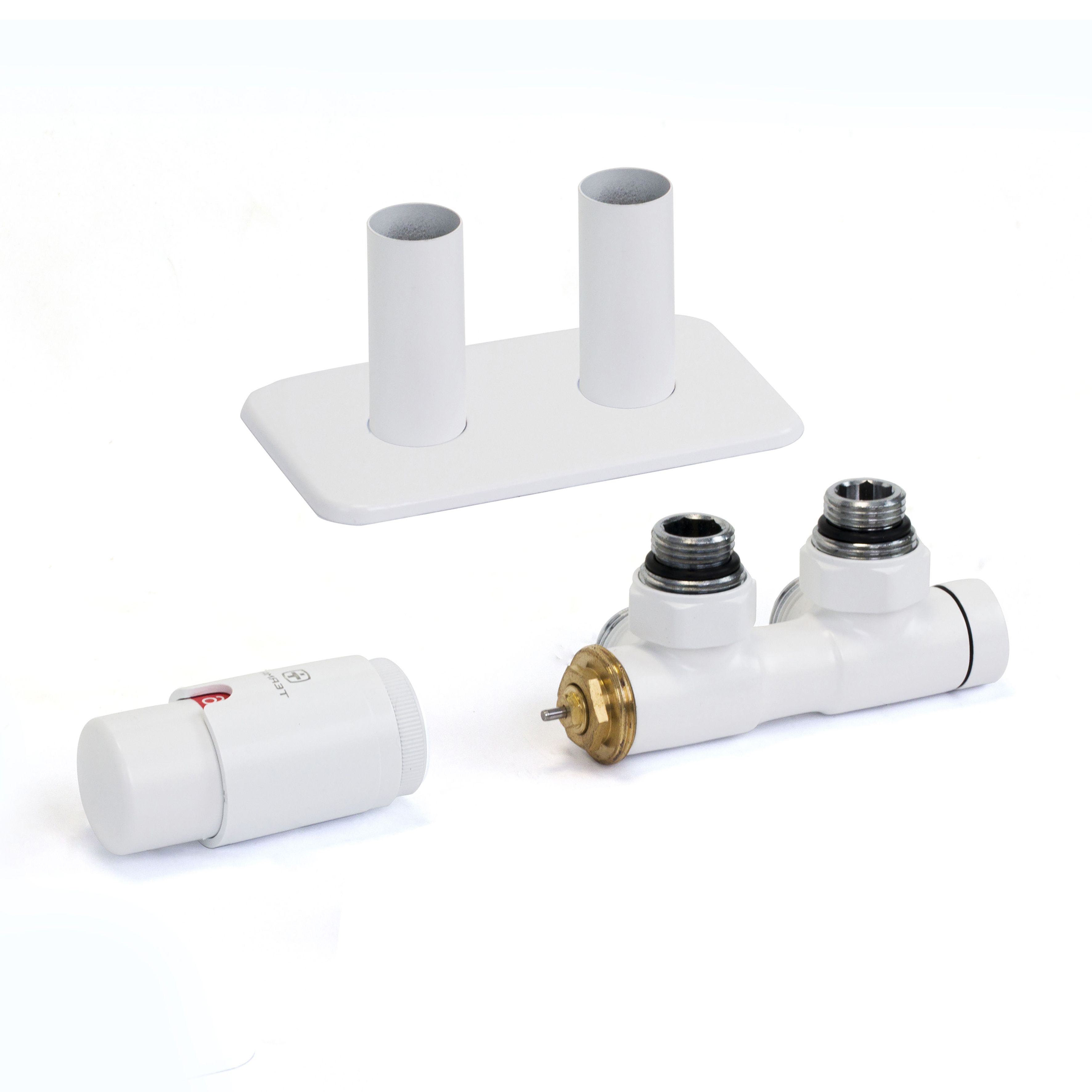 Terma Twins Soft white Left sided Angled Radiator valve & lockshield (Dia)15mm x ½"