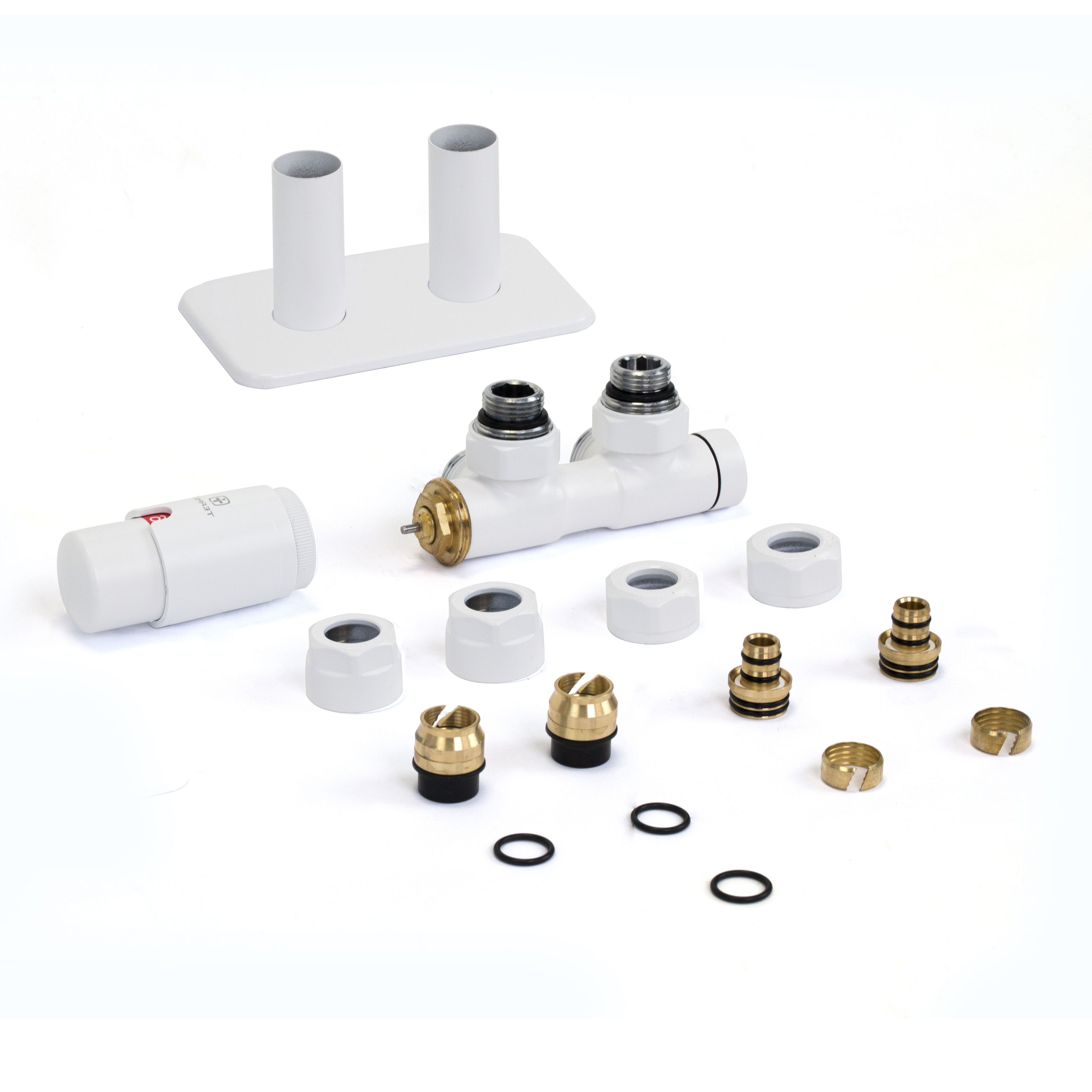 Terma Twins Soft white Left sided Angled Radiator valve & lockshield (Dia)15mm x ½"
