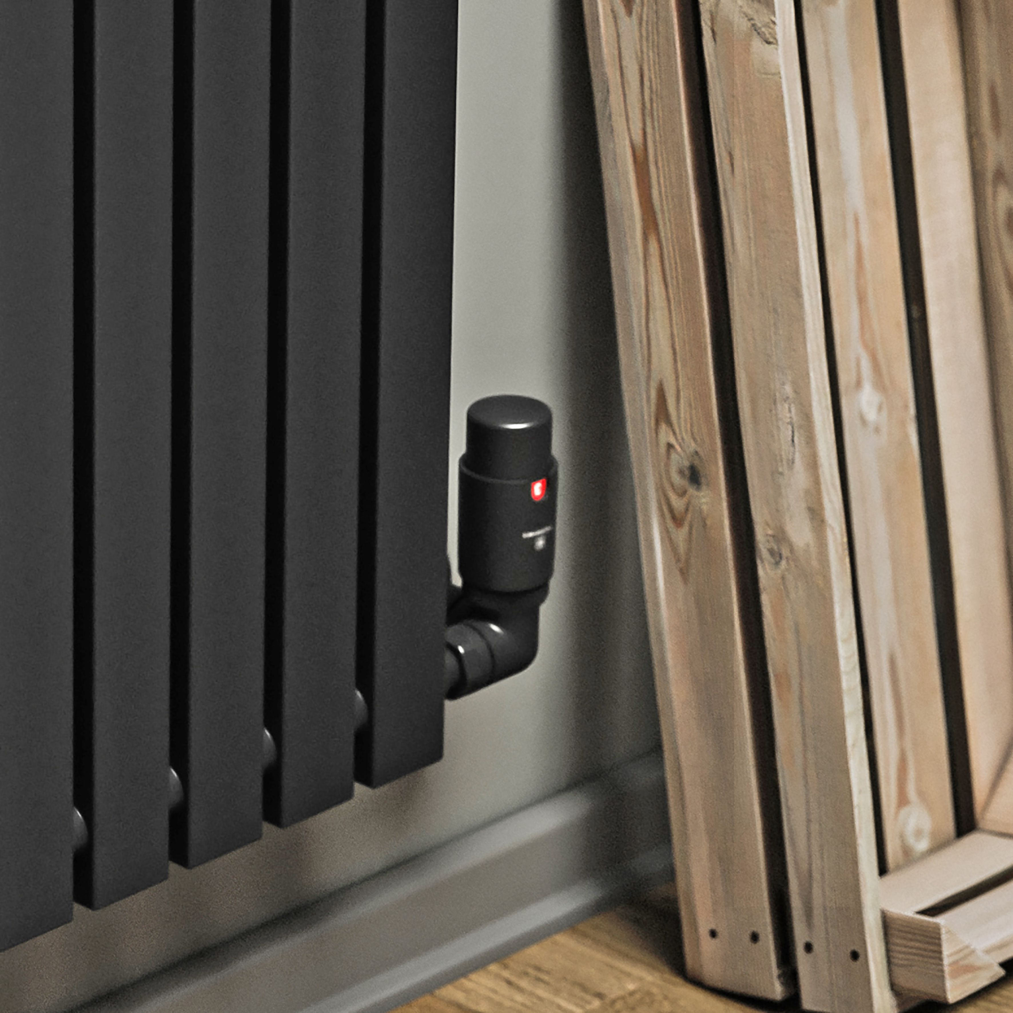 Terma Vision Heban black Left sided Corner Radiator valve & lockshield (Dia)15mm x ½"