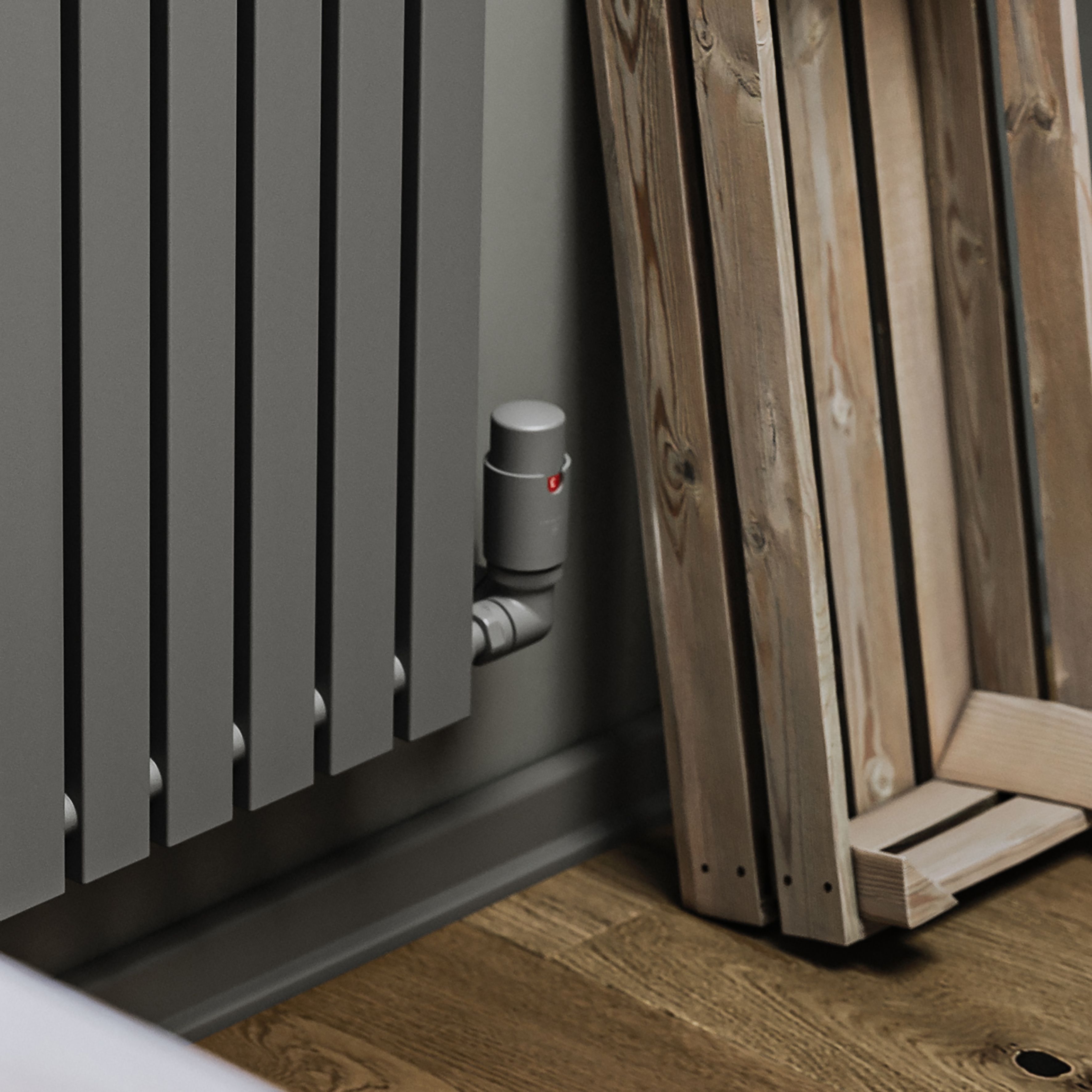 Terma Vision Salt n pepper Left sided Corner Radiator valve & lockshield (Dia)15mm x ½"