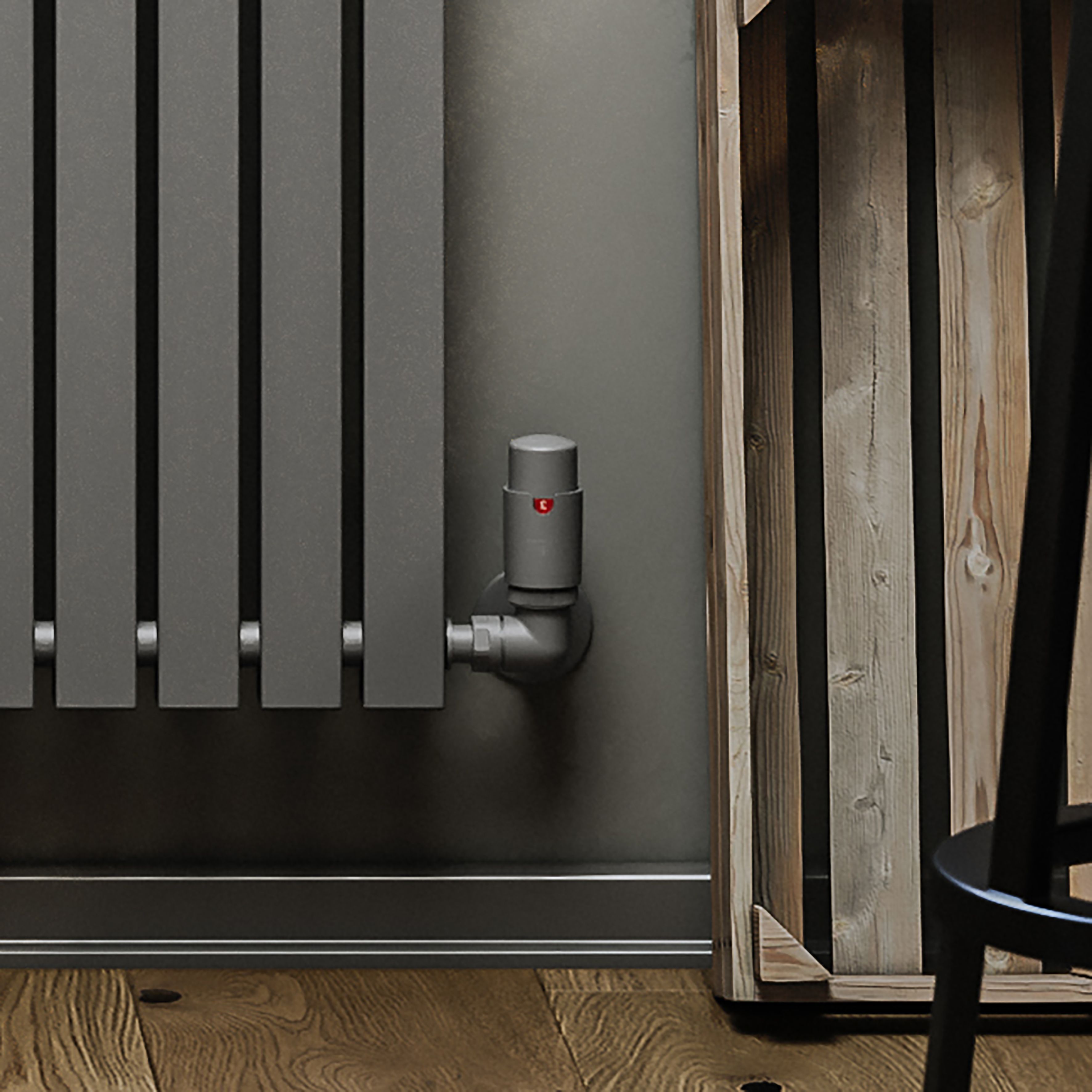 Terma Vision Salt n pepper Left sided Corner Radiator valve & lockshield (Dia)15mm x ½"