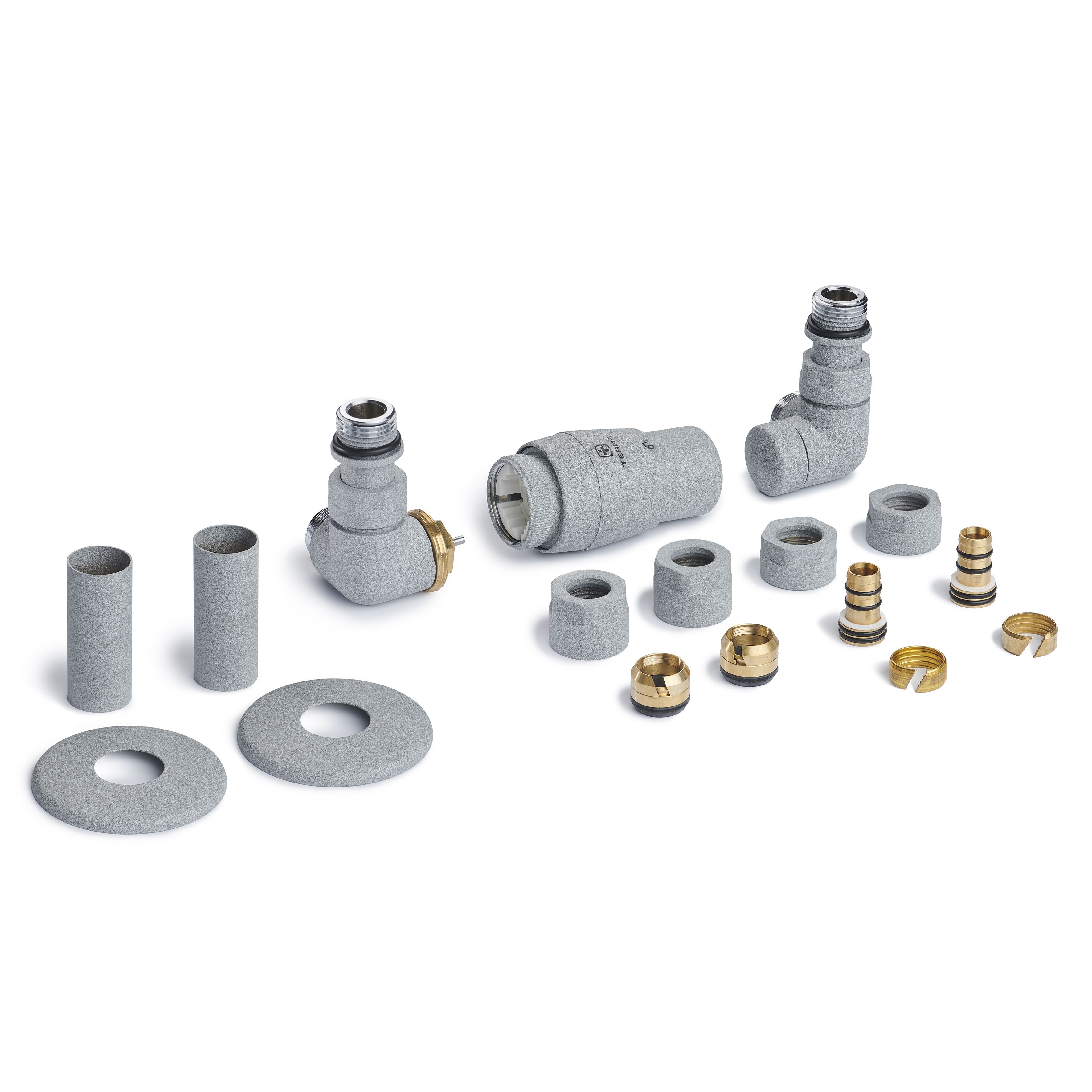 Terma Vision Salt n pepper Left sided Corner Radiator valve & lockshield (Dia)15mm x ½"