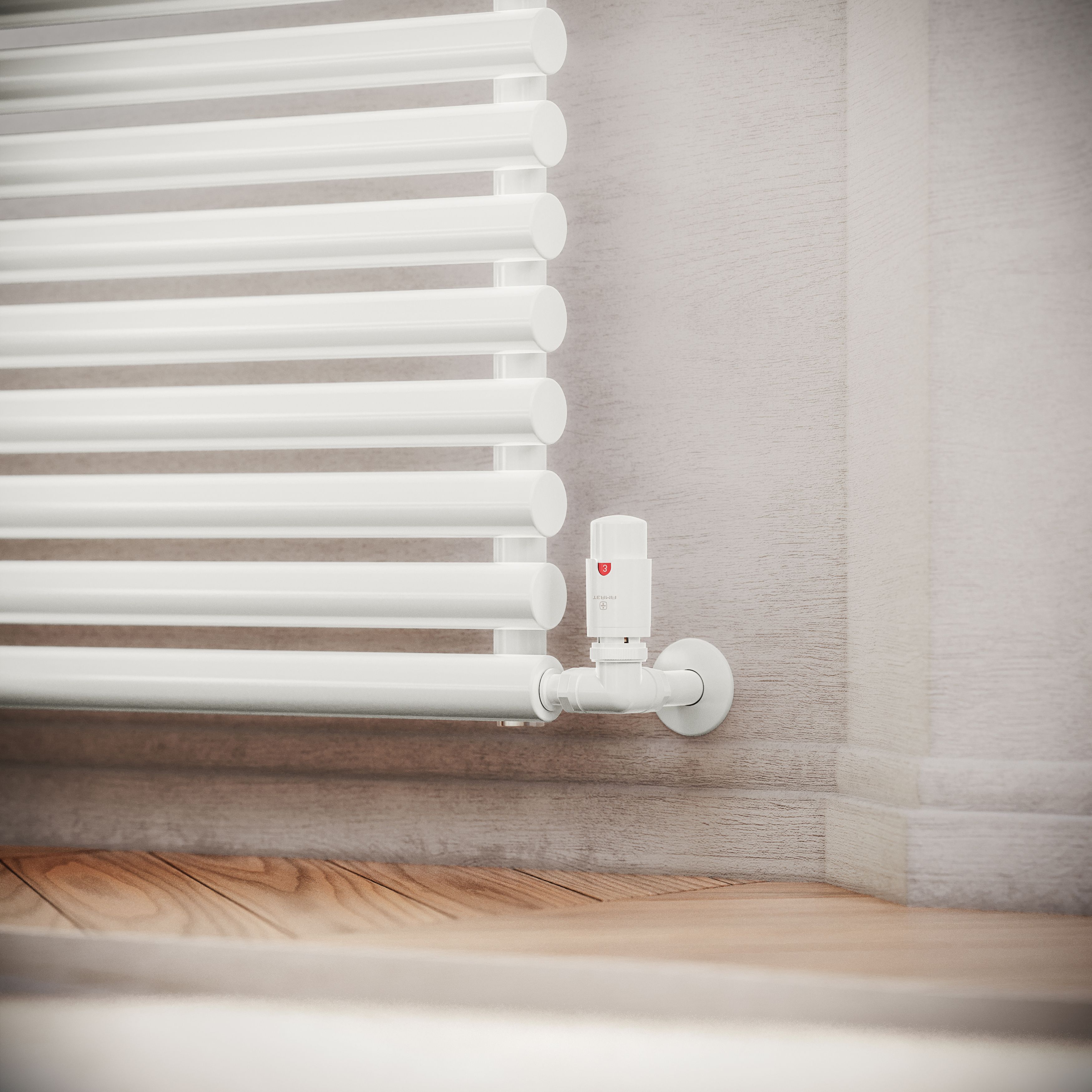 Terma Vision Soft white Left sided Corner Radiator valve & lockshield (Dia)15mm x ½"