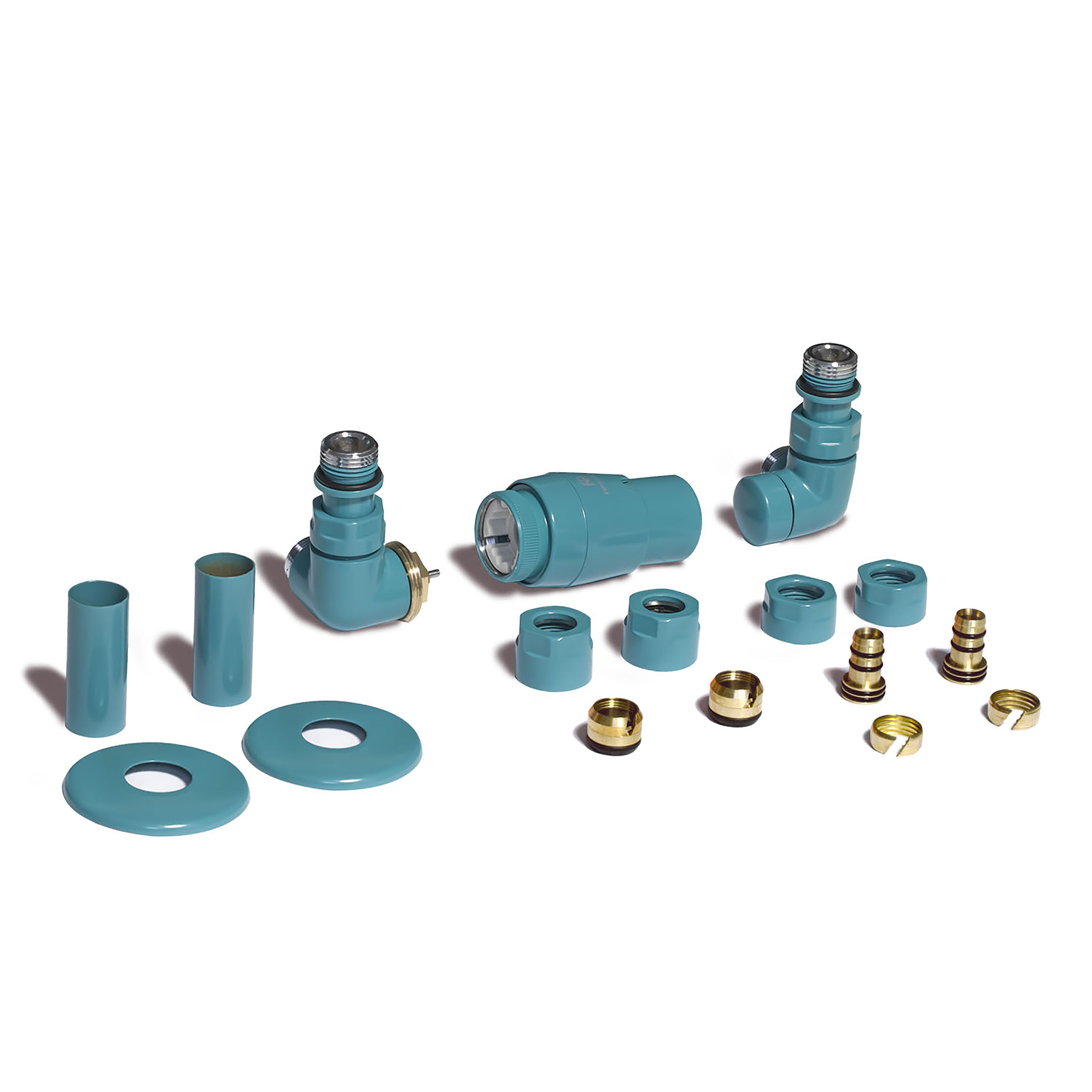 Terma Vision Teal Left sided Corner Radiator valve & lockshield (Dia)15mm x ½"