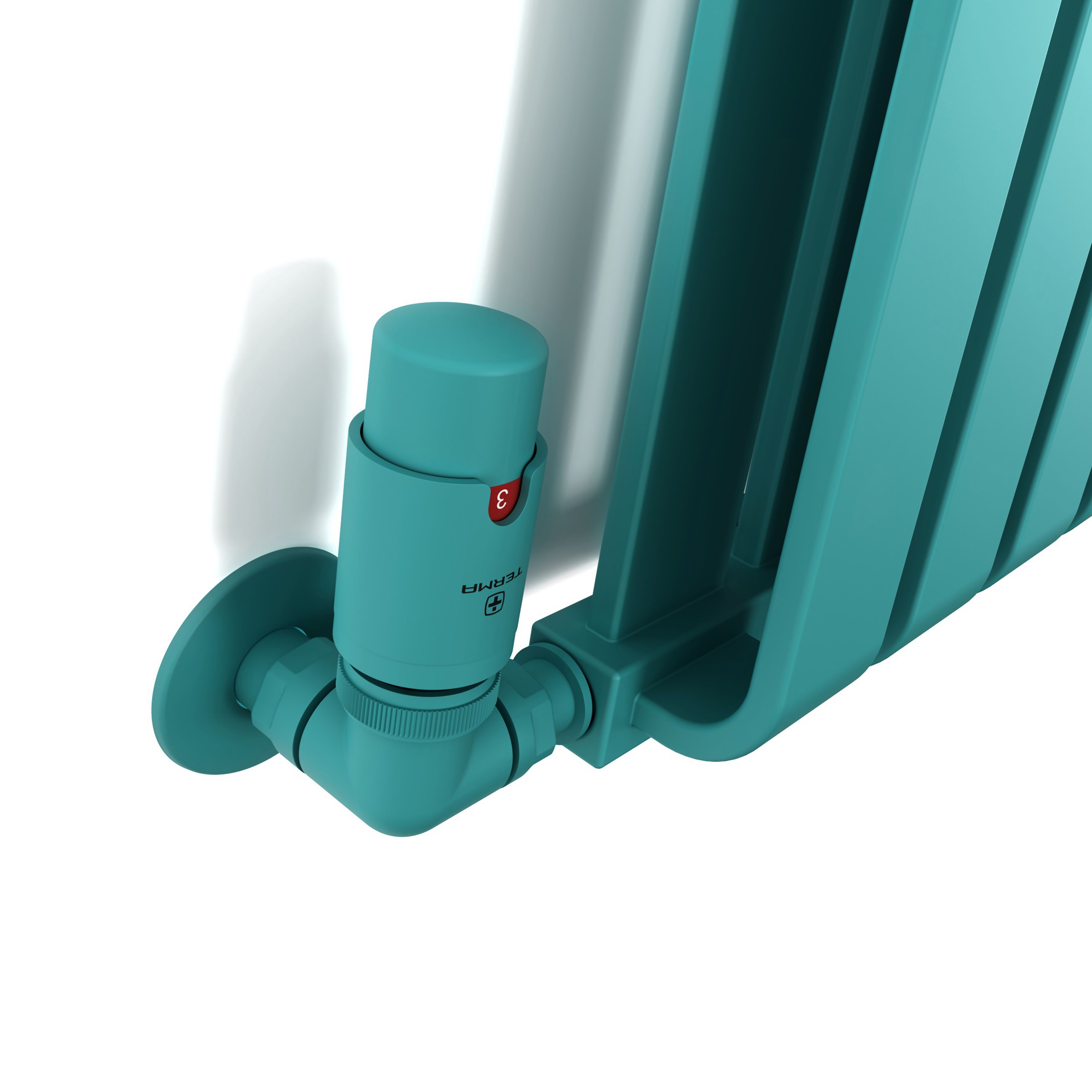 Terma Vision Teal Right sided Corner Radiator valve & lockshield (Dia)15mm x ½"