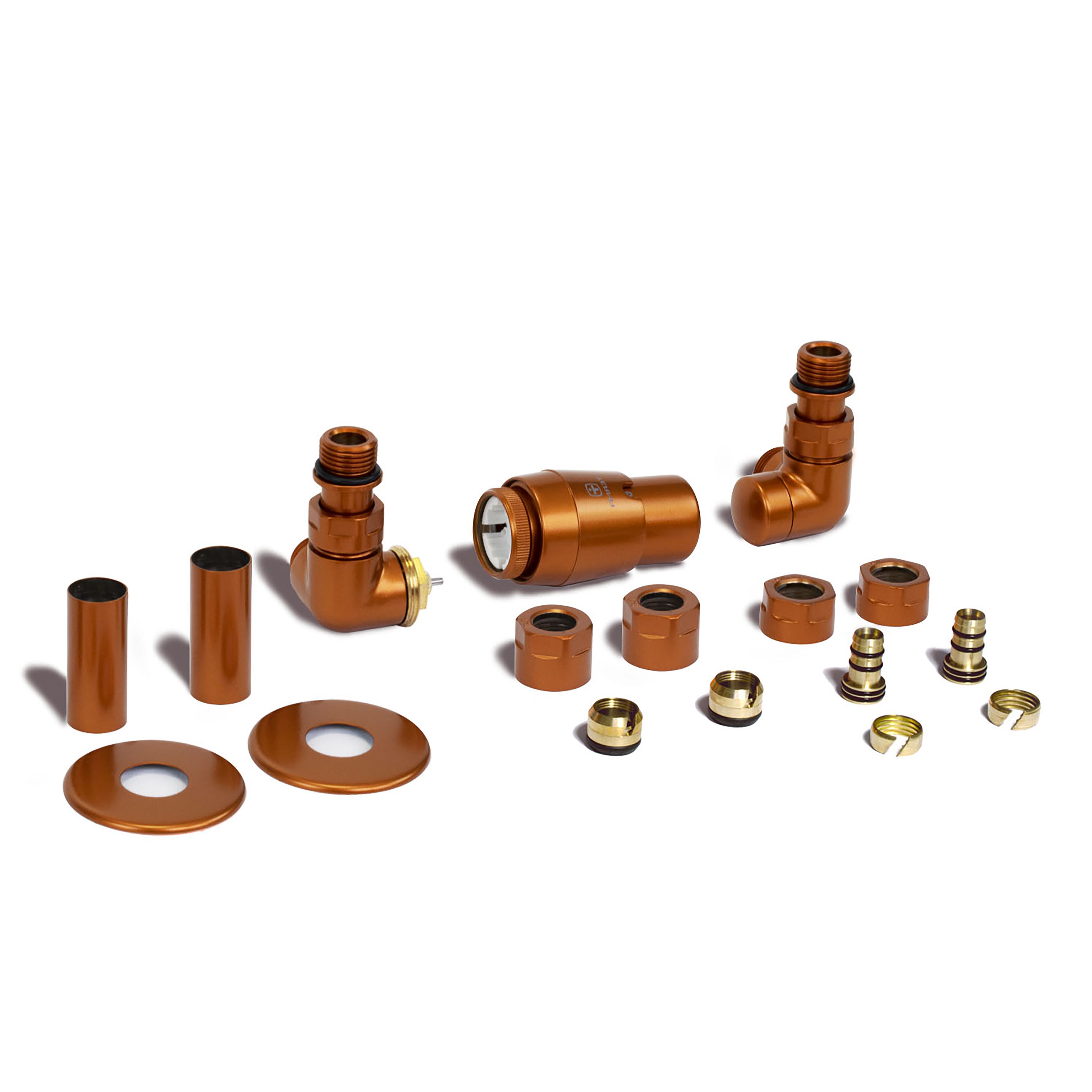 Terma Vision True copper Left sided Corner Radiator valve & lockshield (Dia)15mm x ½"