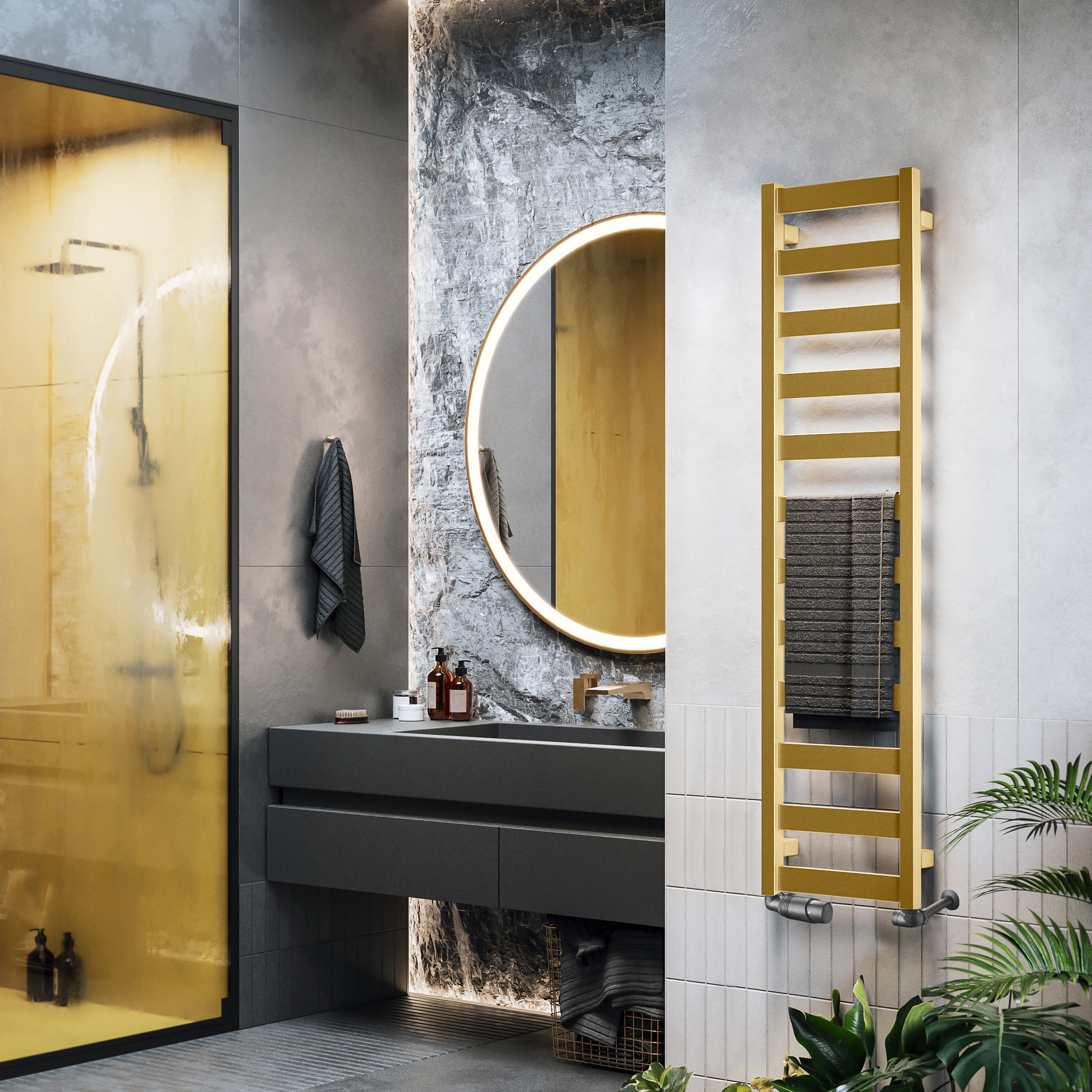 Terma Vivo Brass 1215BTU Vertical Towel radiator (W)300mm x (H)1390mm