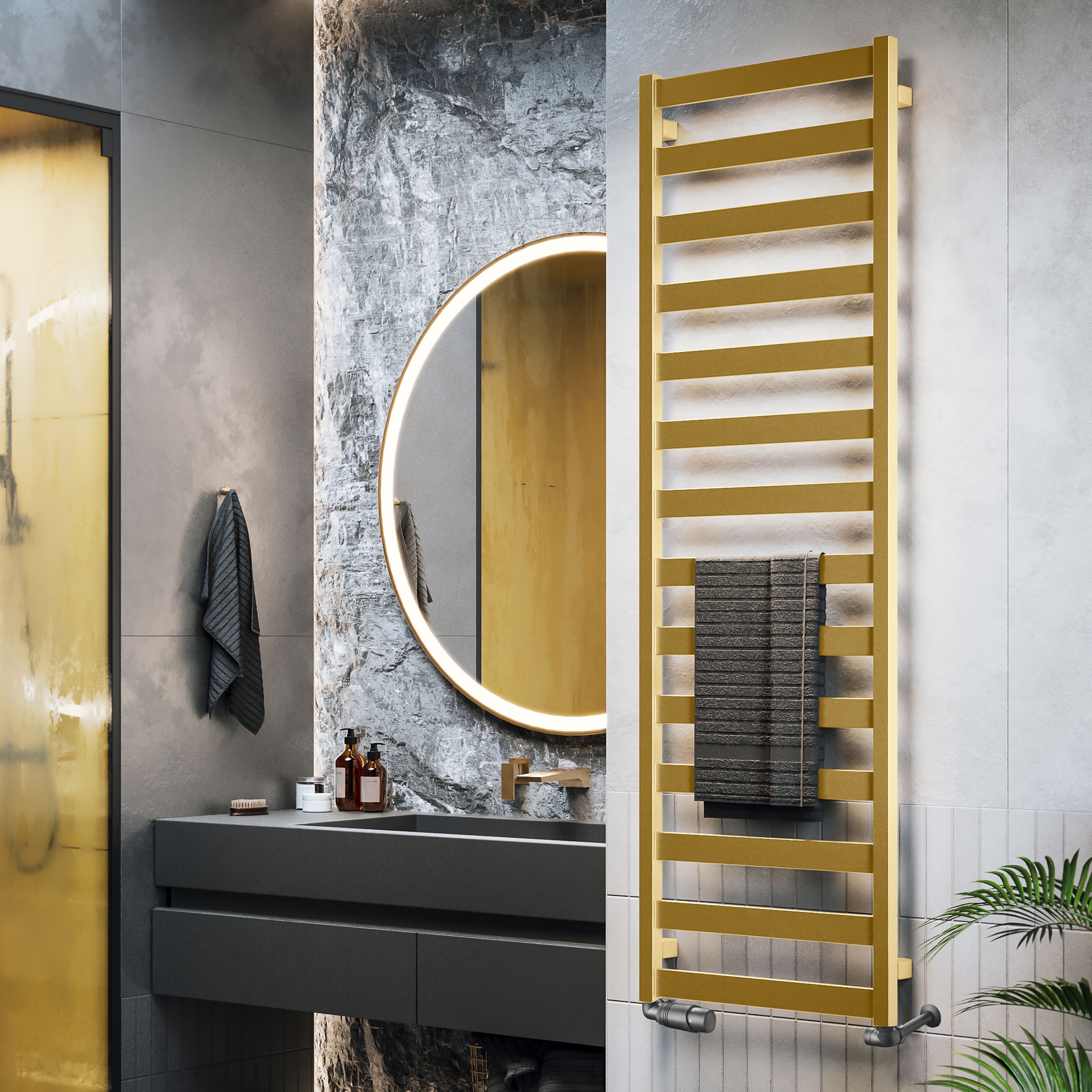 Terma Vivo Brass 2018BTU Vertical Towel radiator (W)500mm x (H)1630mm