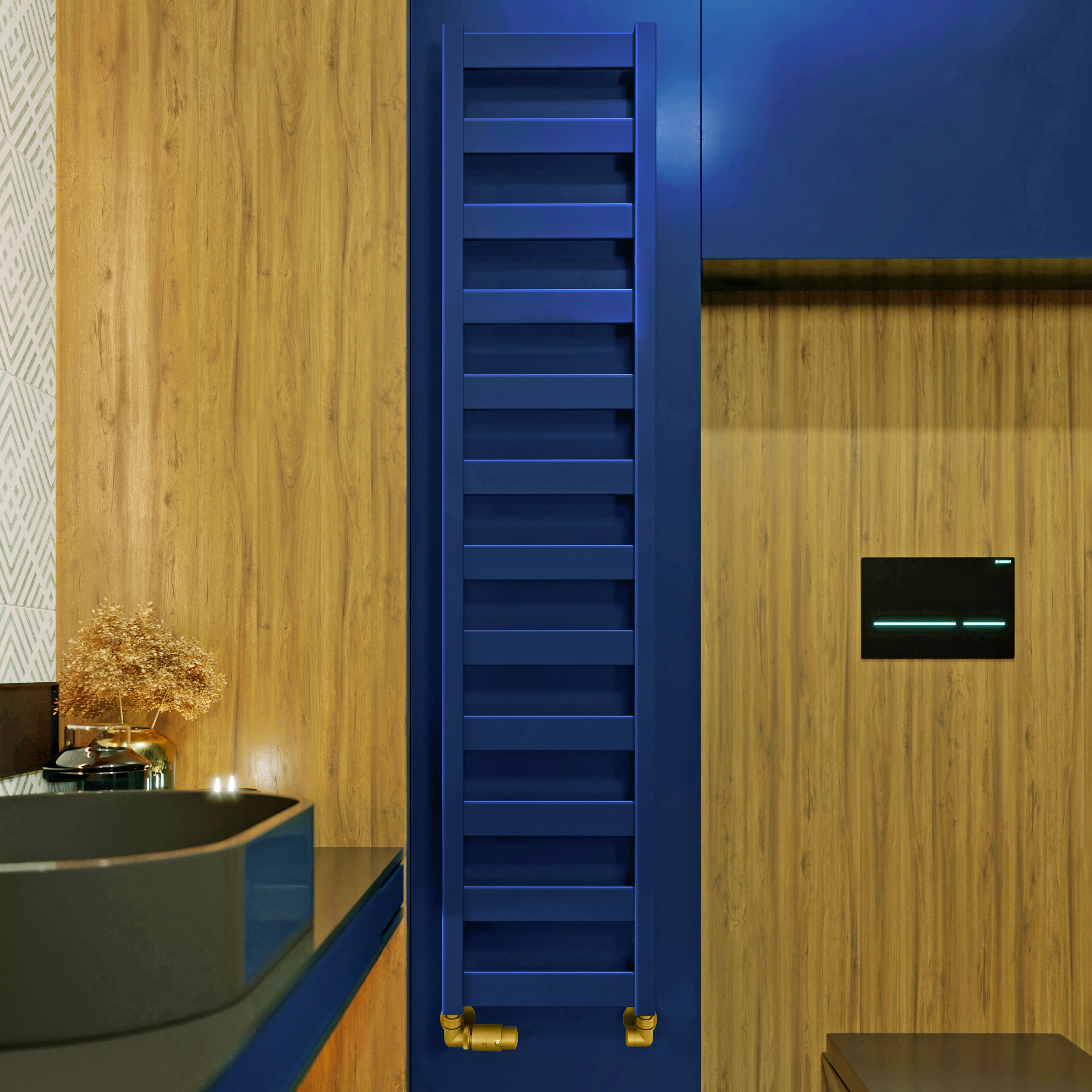 Terma Vivo Denim Blue 1215BTU Vertical Towel radiator (W)300mm x (H)1390mm
