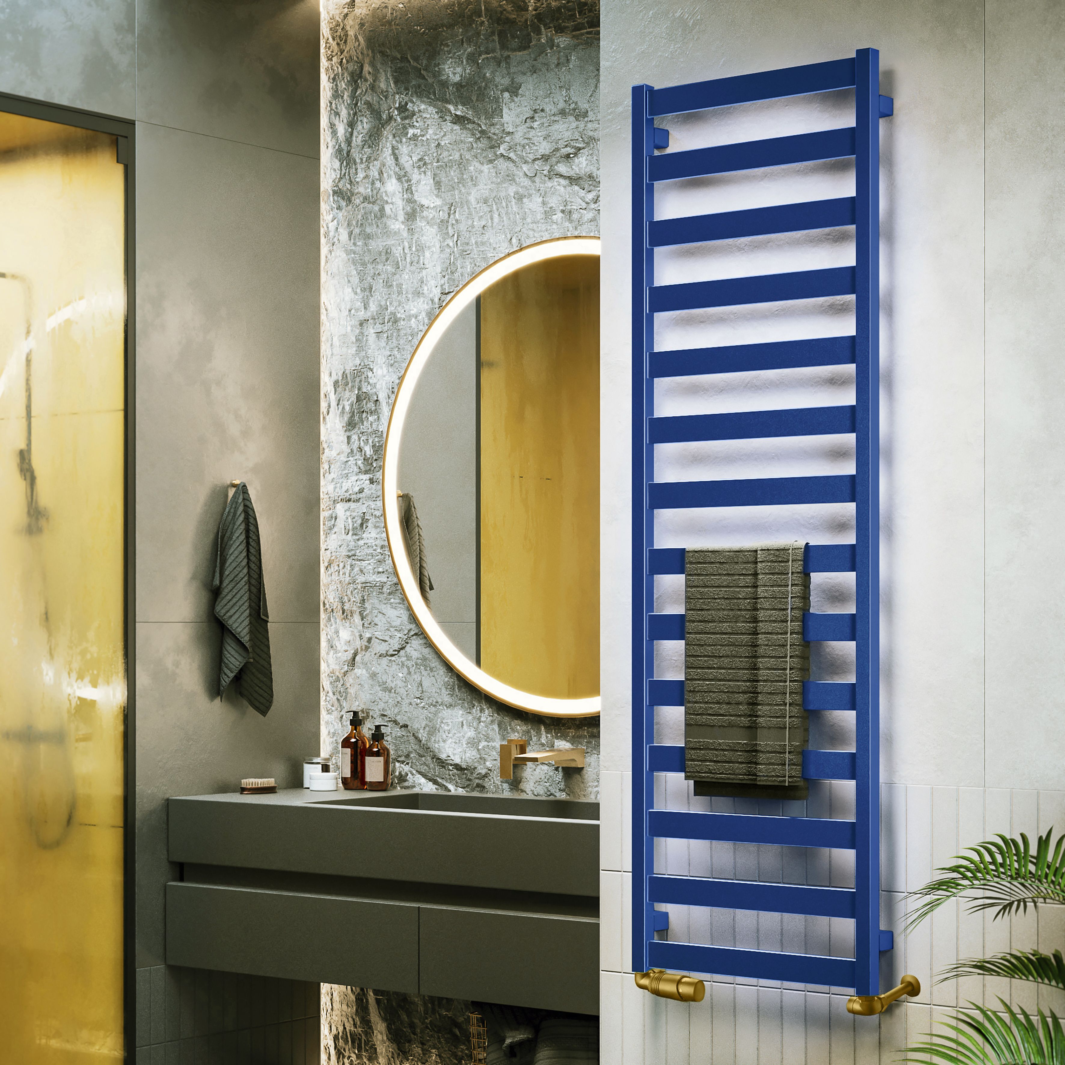 Terma Vivo Denim Blue 2018BTU Vertical Towel radiator (W)500mm x (H)1630mm