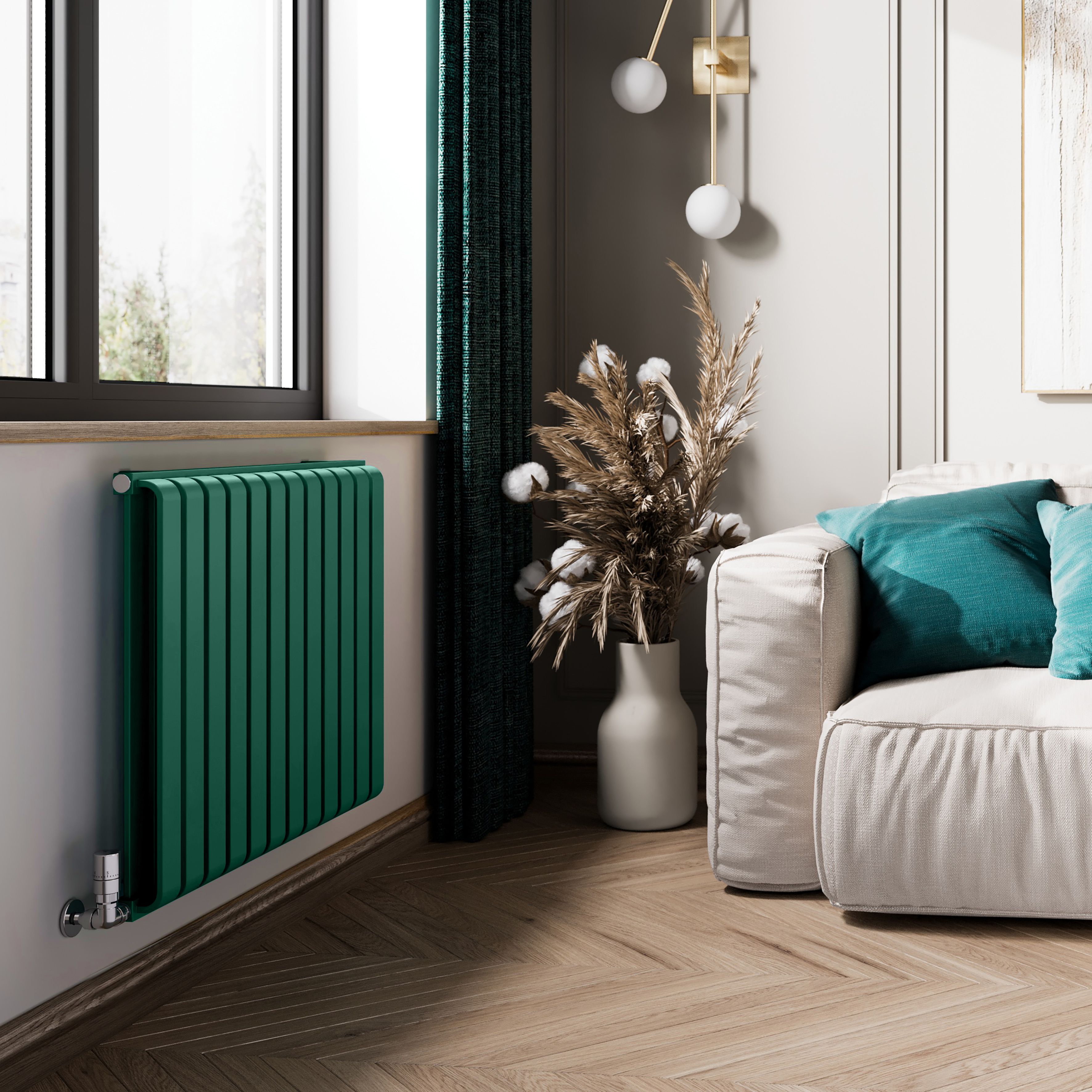 Terma Warp Room Green Hydronic Horizontal Designer 2960BTU Radiator, (W)785mm x (H)630mm