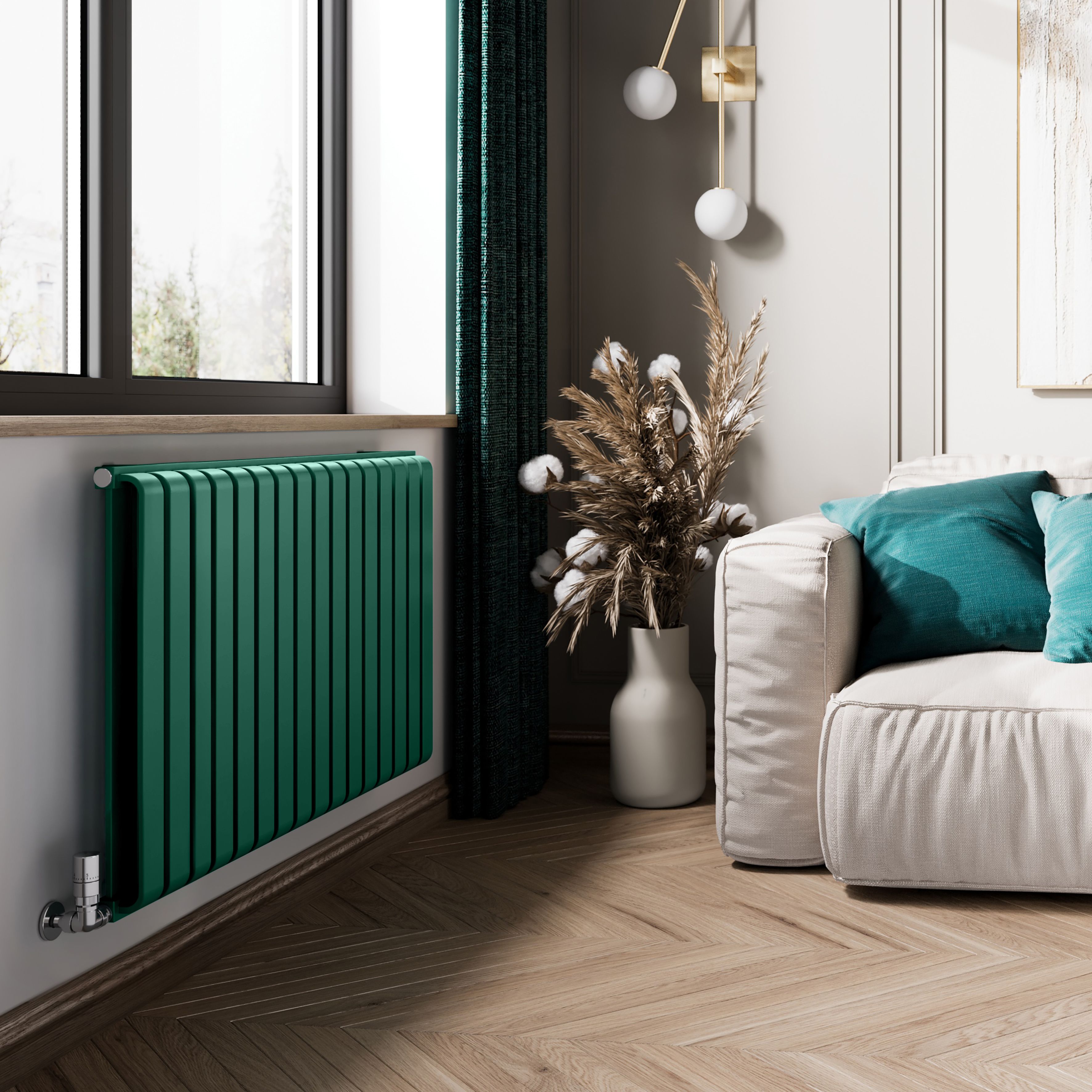 Terma Warp Room Green Hydronic Horizontal Designer 3945BTU Radiator, (W)1045mm x (H)630mm