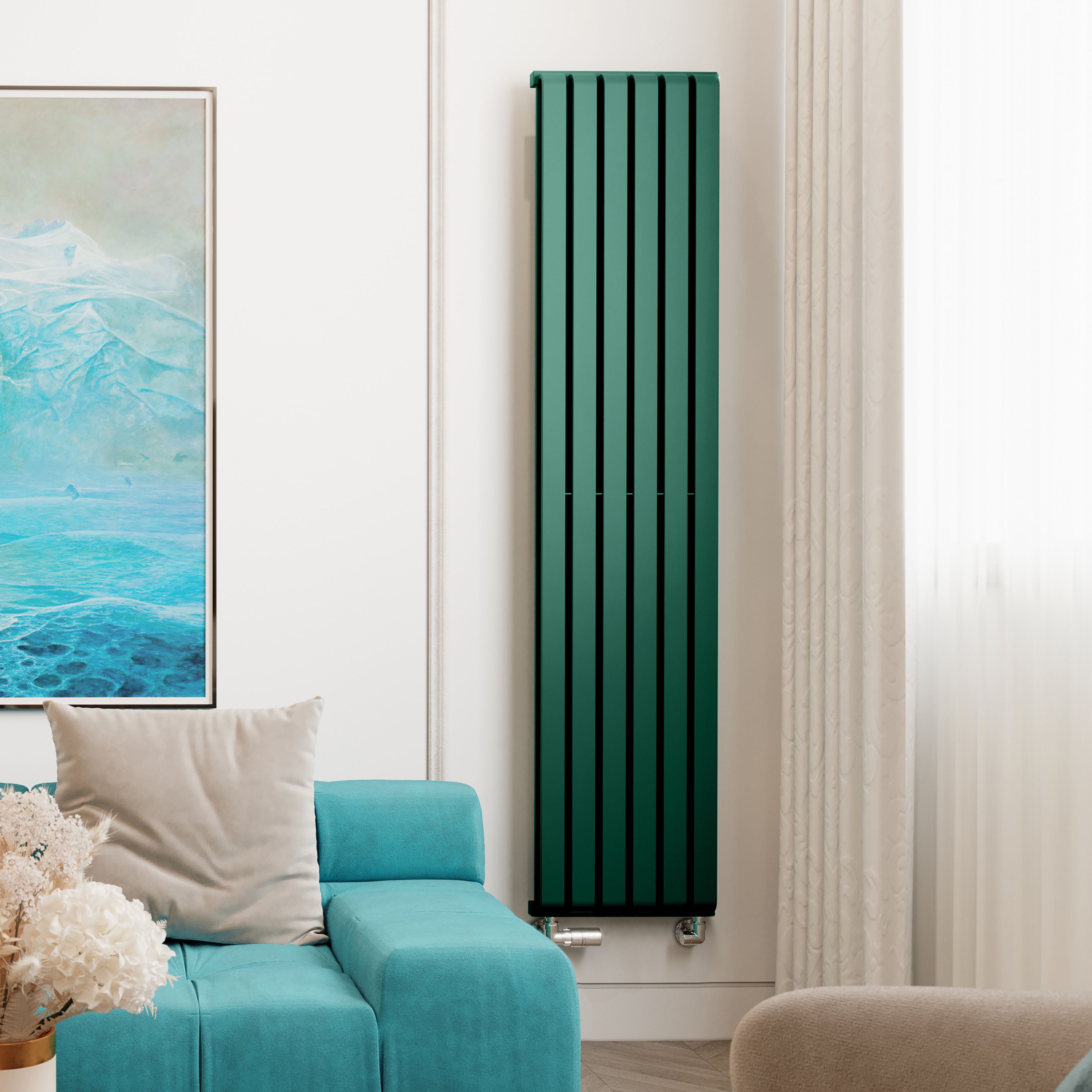 Terma Warp Room Green Hydronic Vertical Designer 3870BTU Radiator, (W)395mm x (H)1800mm