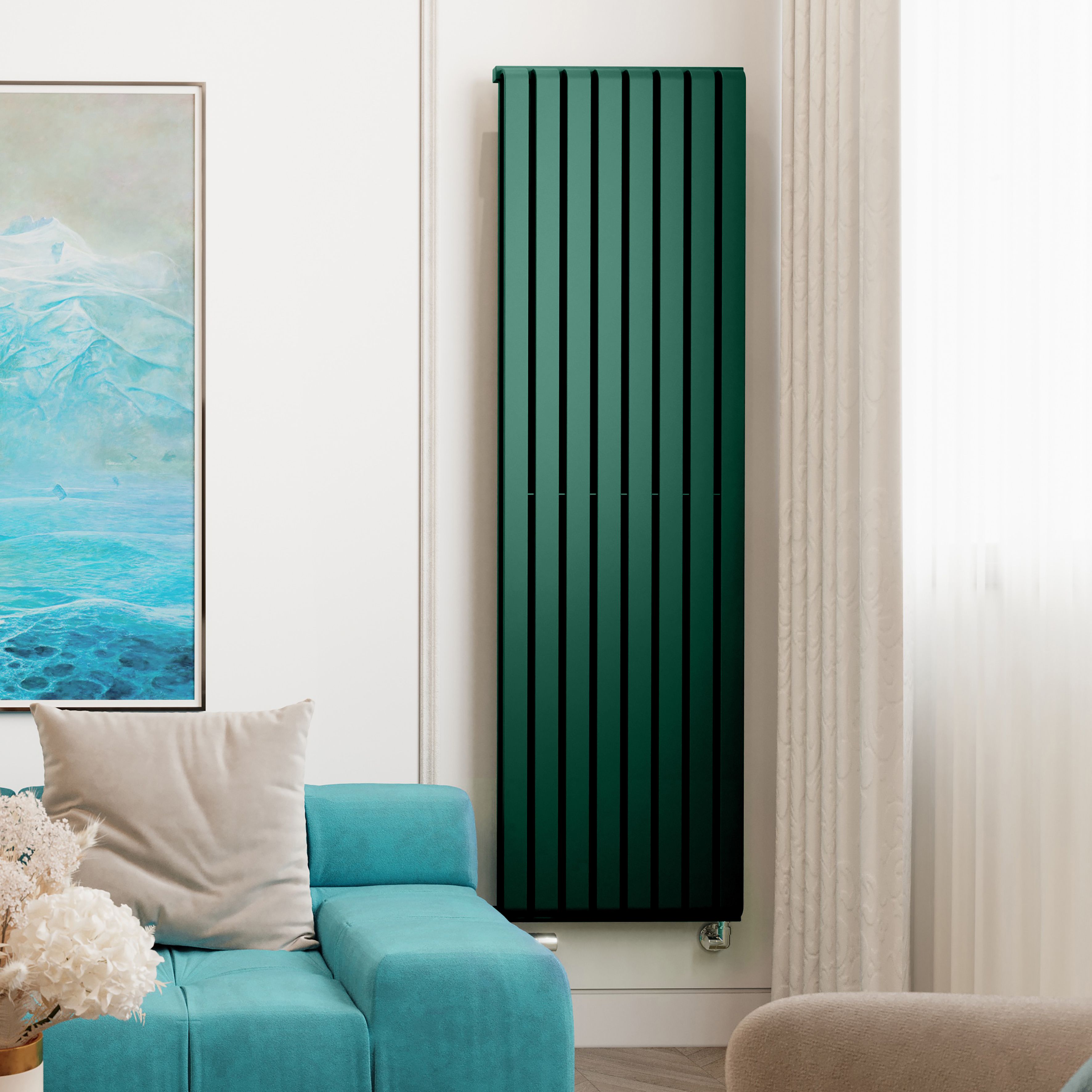 Terma Warp Room Green Hydronic Vertical Designer 5163BTU Radiator, (W)525mm x (H)1800mm
