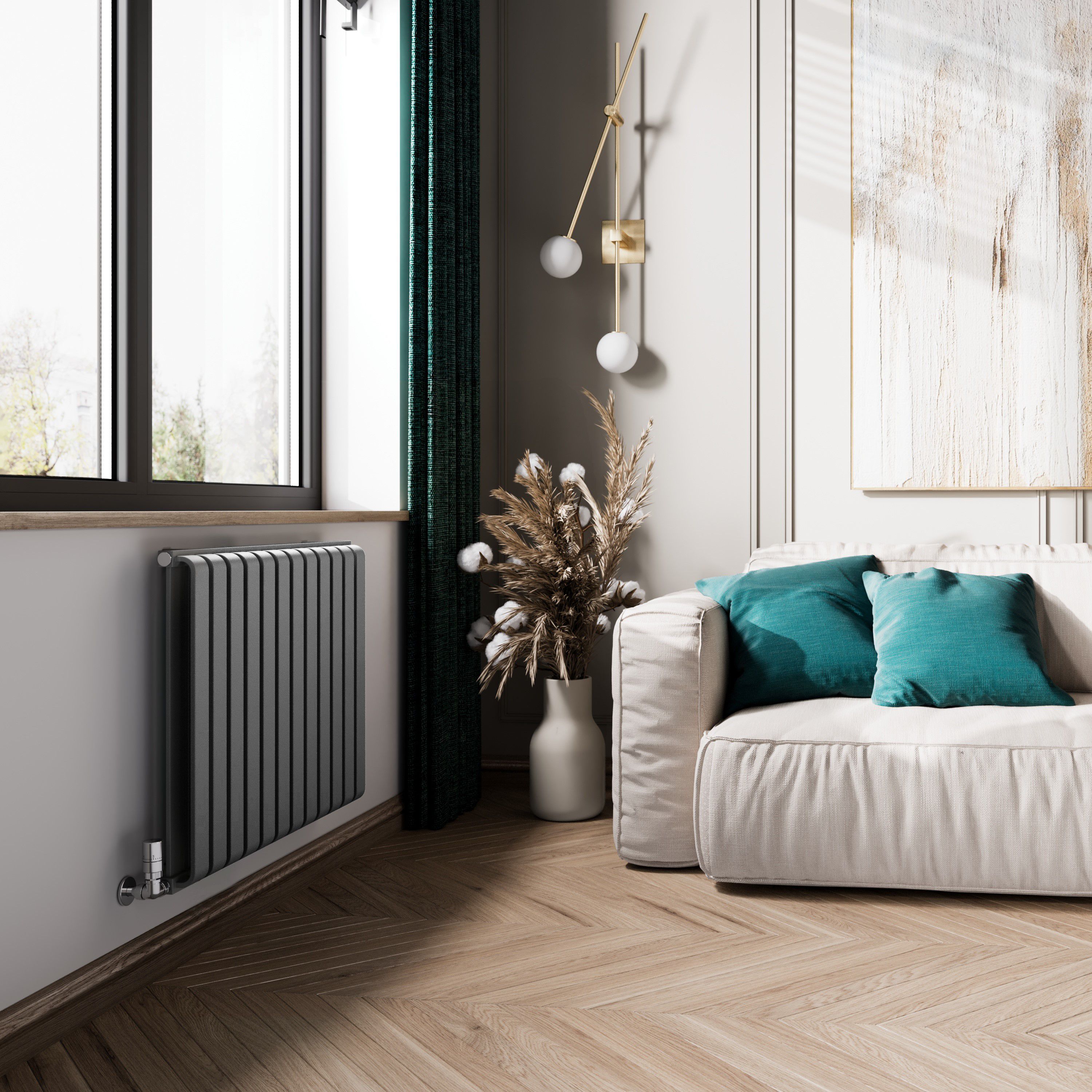 Terma Warp Room Salt n Pepper Hydronic Horizontal Designer 2960BTU Radiator, (W)785mm x (H)630mm