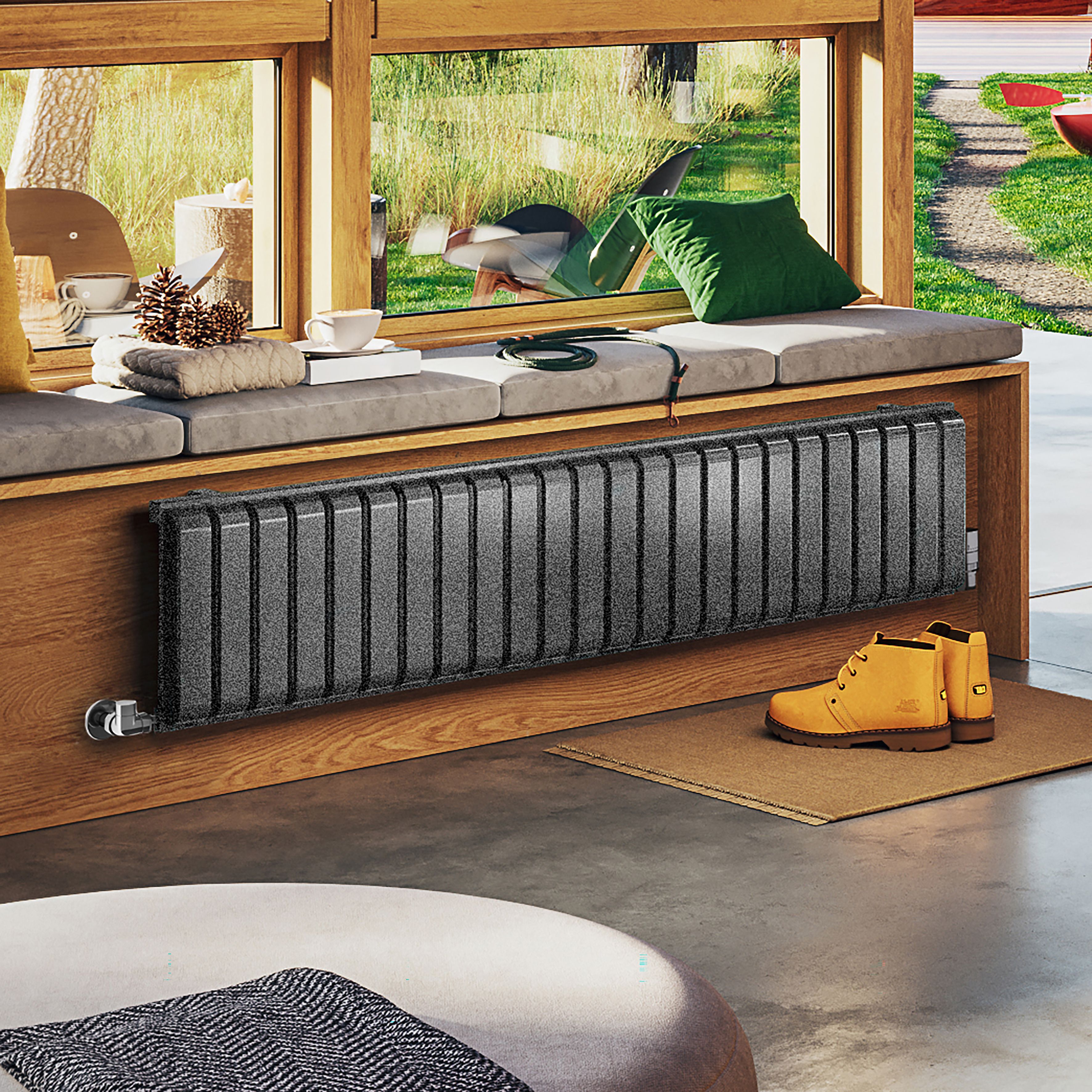 Terma Warp Room Salt n Pepper Hydronic Horizontal Designer 3317BTU Radiator, (W)1565mm x (H)330mm