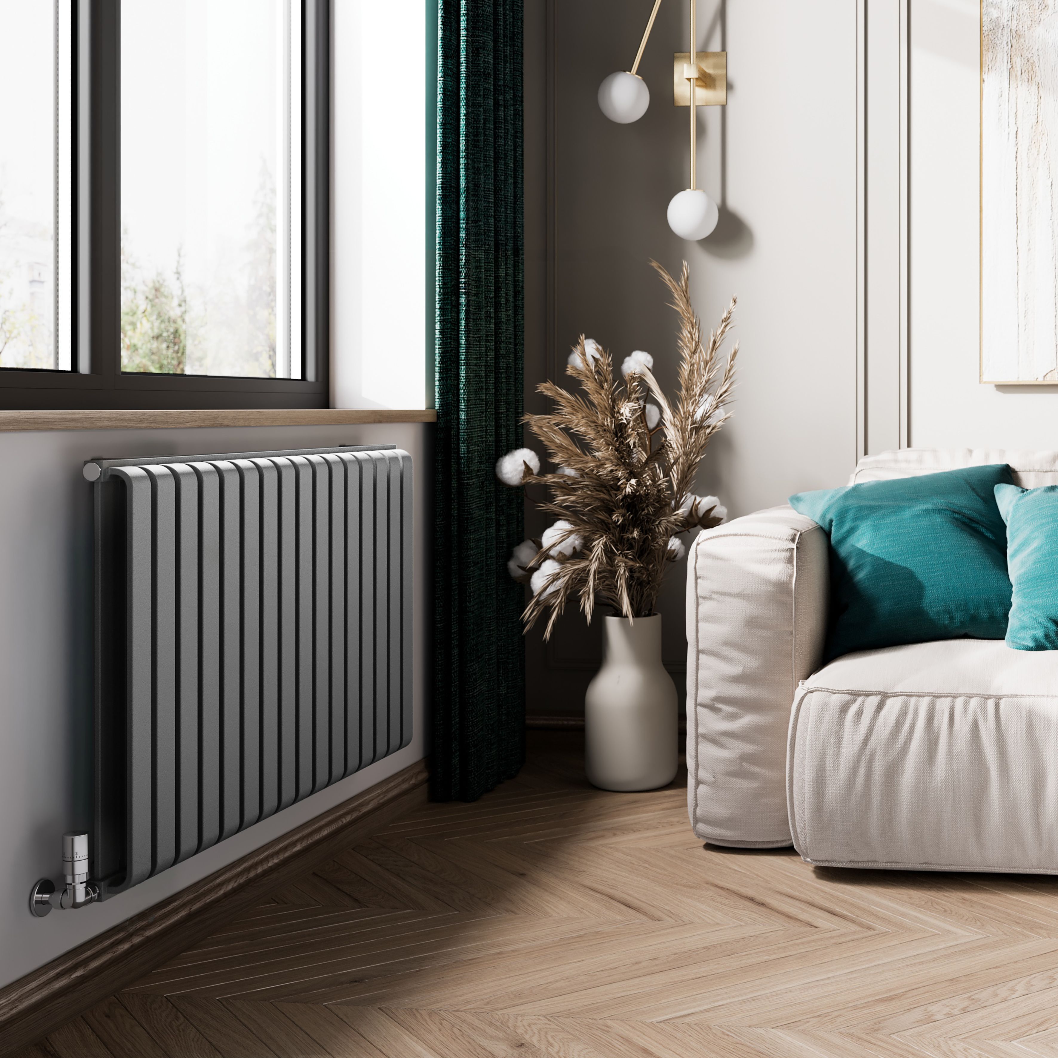 Terma Warp Room Salt n Pepper Hydronic Horizontal Designer 3945BTU Radiator, (W)1045mm x (H)630mm