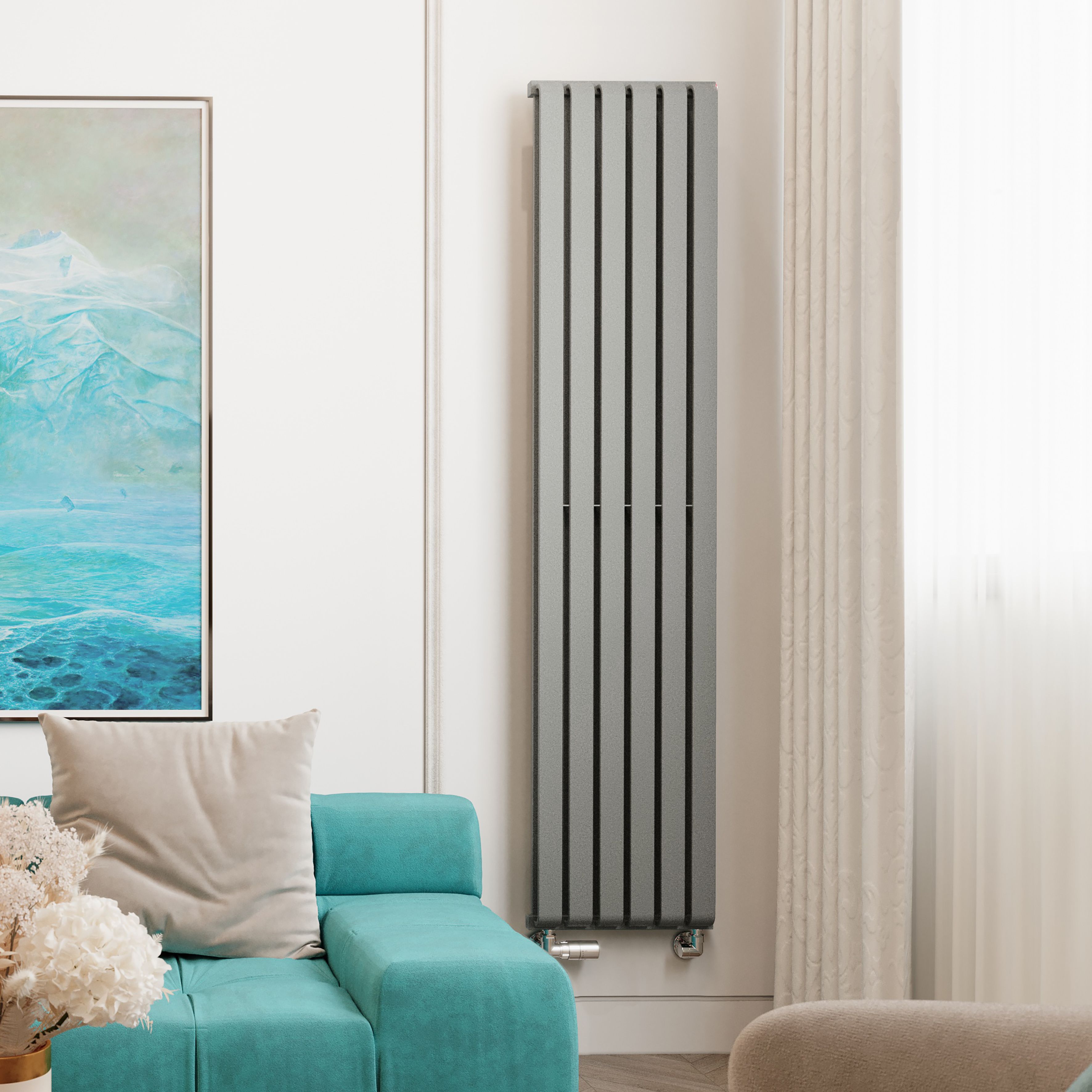 Terma Warp Room Salt n Pepper Hydronic Vertical Designer 3870BTU Radiator, (W)395mm x (H)1800mm