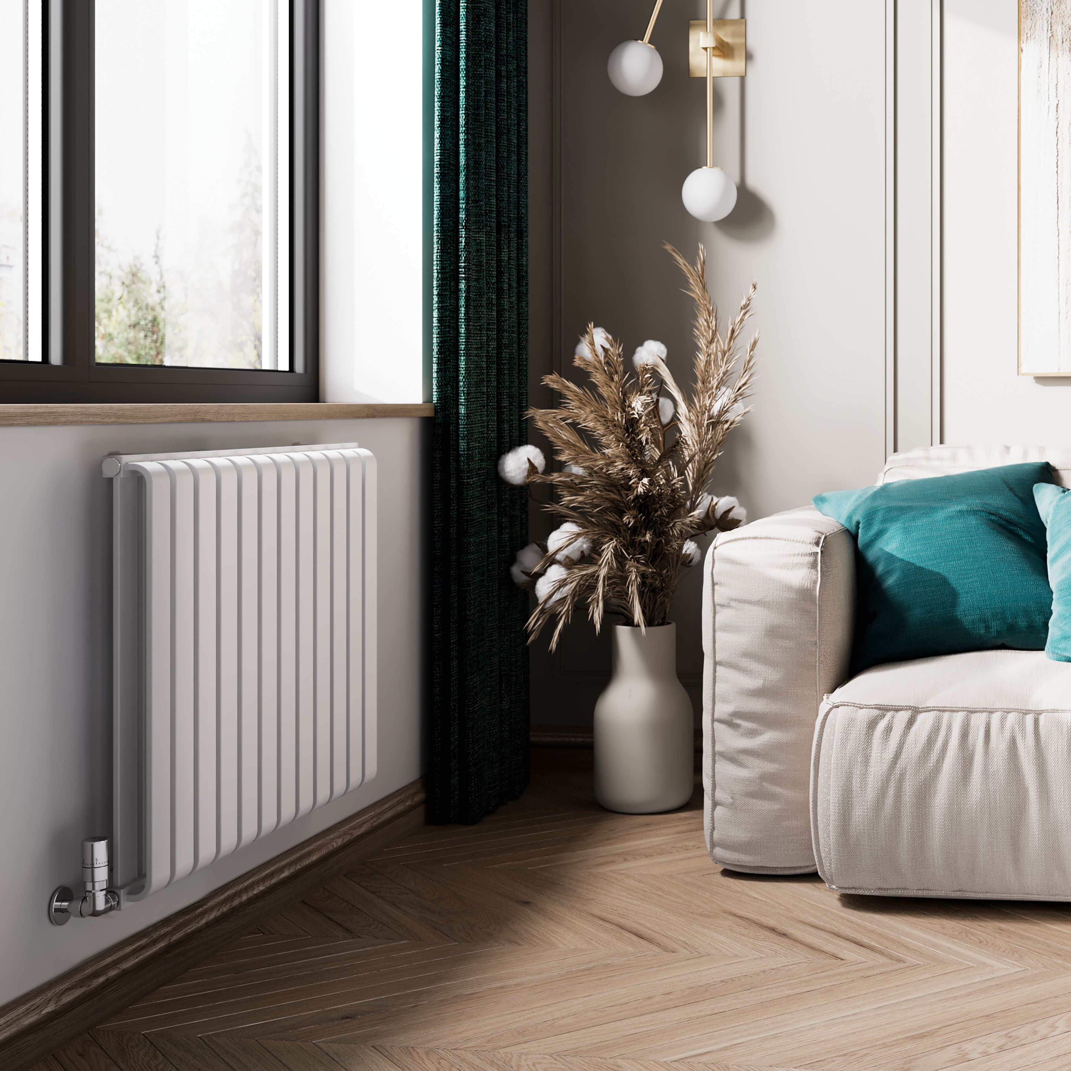 Terma Warp Room Soft White Hydronic Horizontal Designer 2960BTU Radiator, (W)785mm x (H)630mm