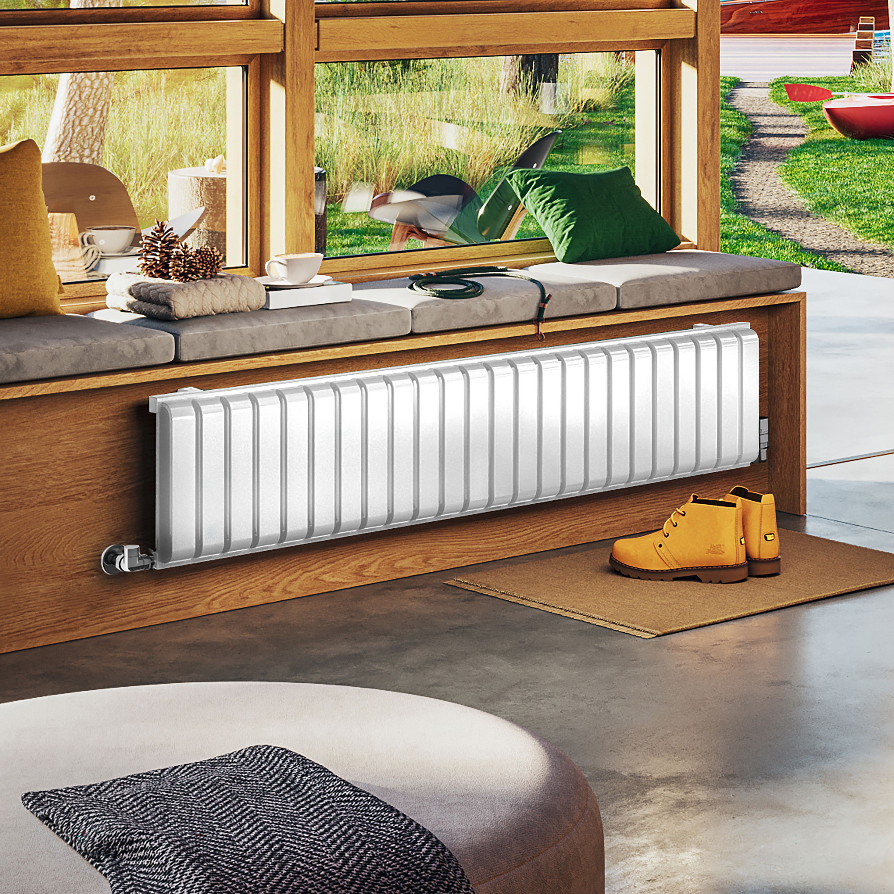 Terma Warp Room Soft White Hydronic Horizontal Designer 3317BTU Radiator, (W)1565mm x (H)330mm