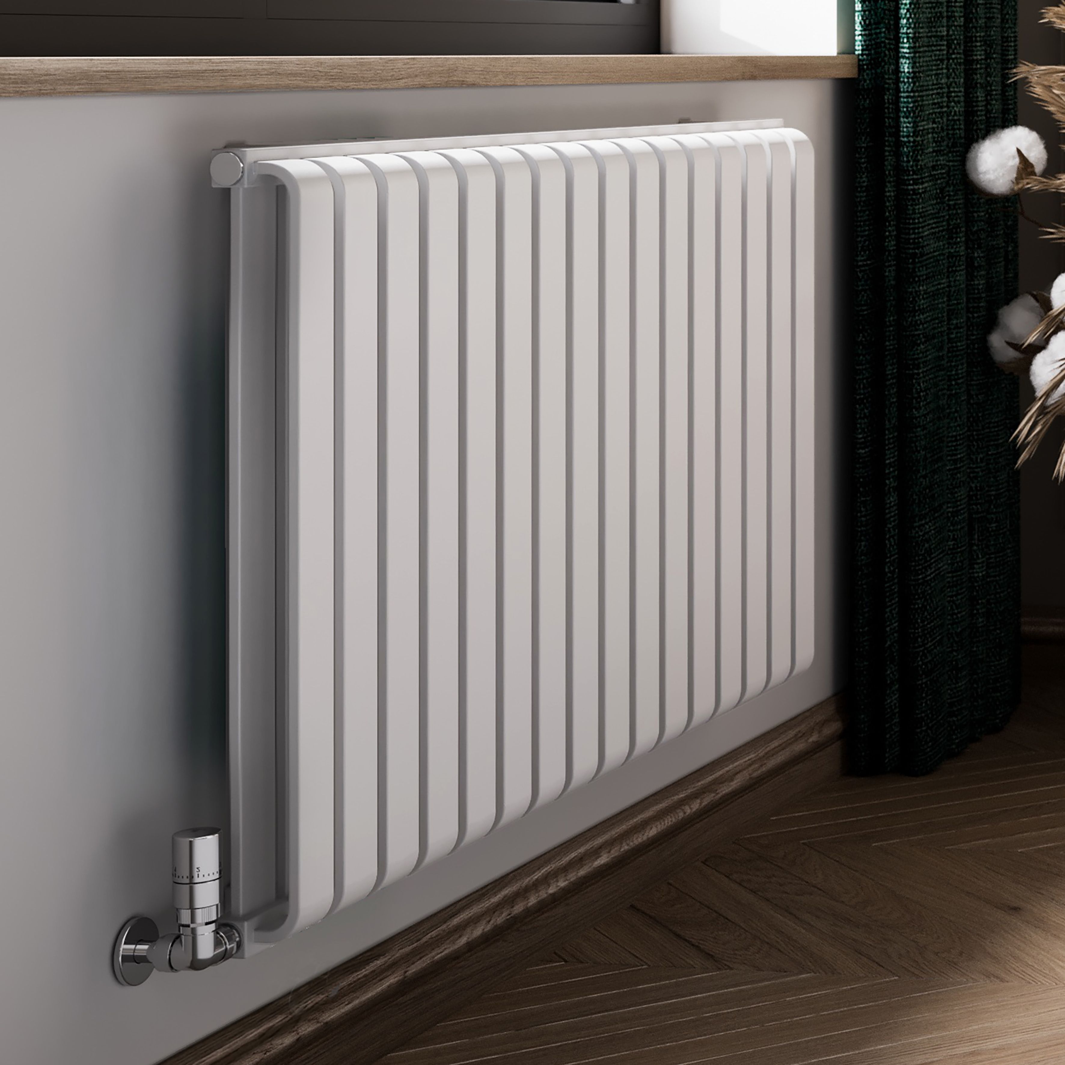 Terma Warp Room Soft White Hydronic Horizontal Designer 3945BTU Radiator, (W)1045mm x (H)630mm