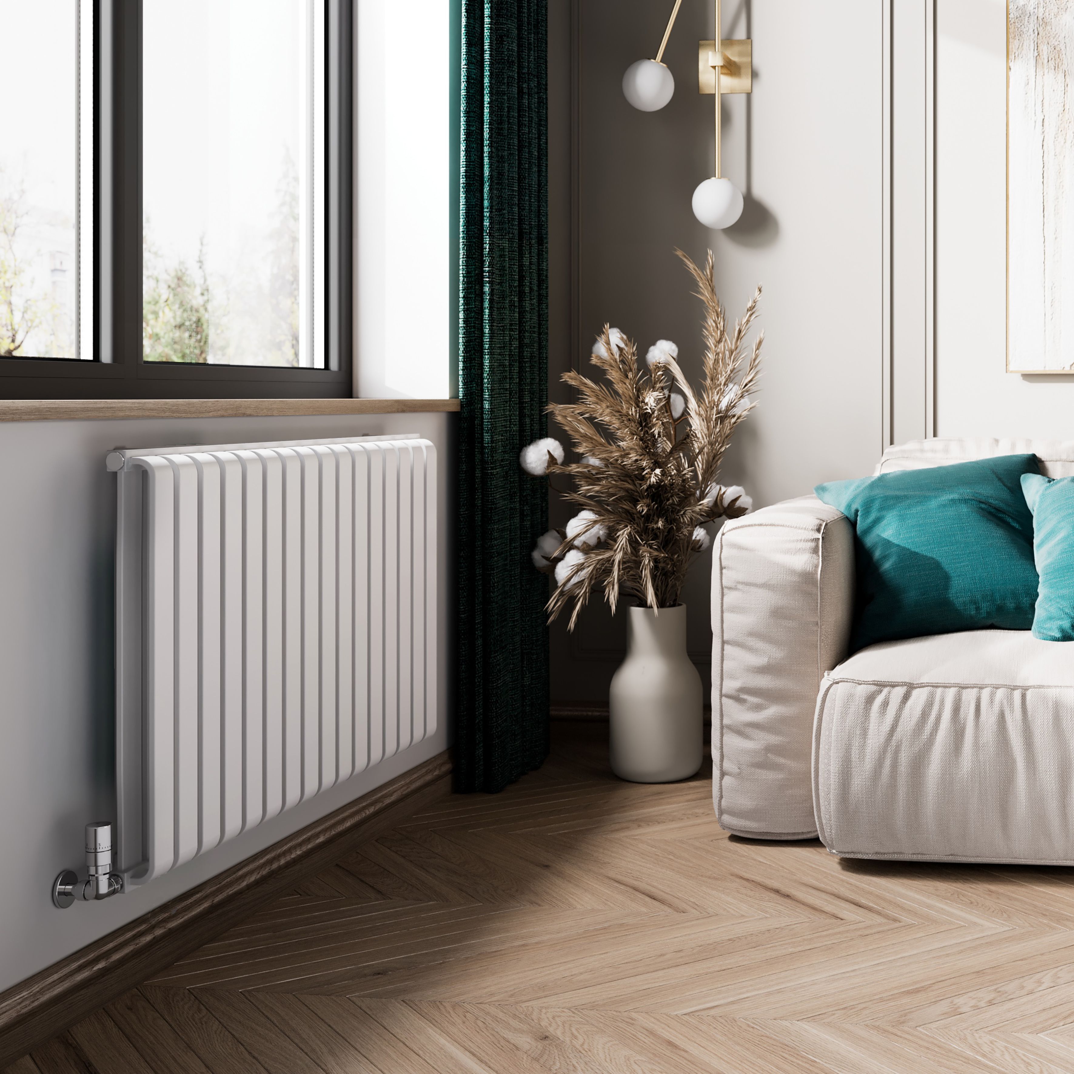 Terma Warp Room Soft White Hydronic Horizontal Designer 3945BTU Radiator, (W)1045mm x (H)630mm